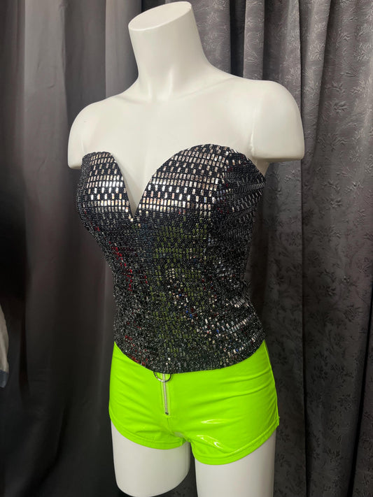 Glitter Grid Strapless Bustier – Reflective Rave Corset Top