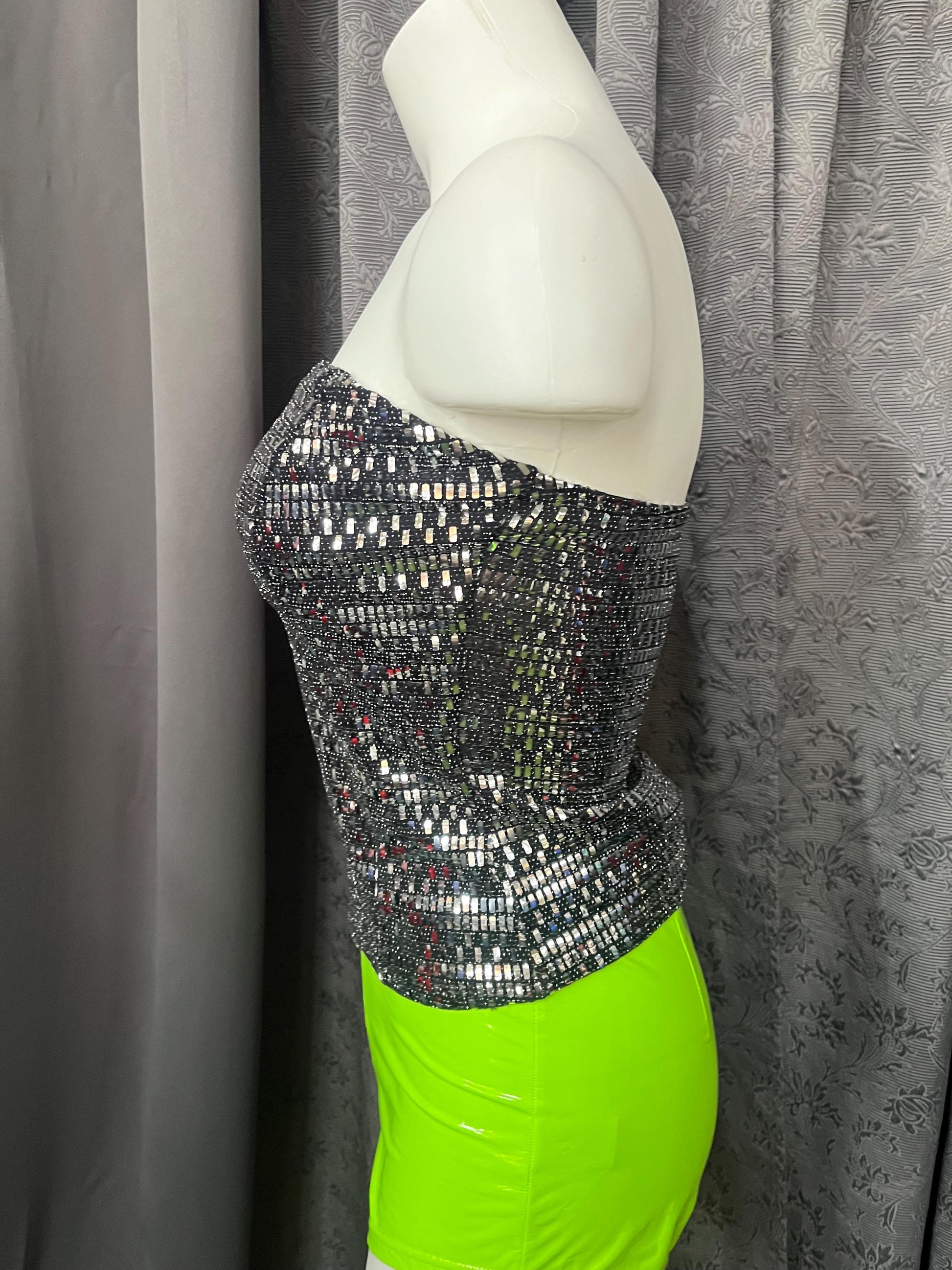 Glitter Grid Strapless Bustier – Reflective Rave Corset Top