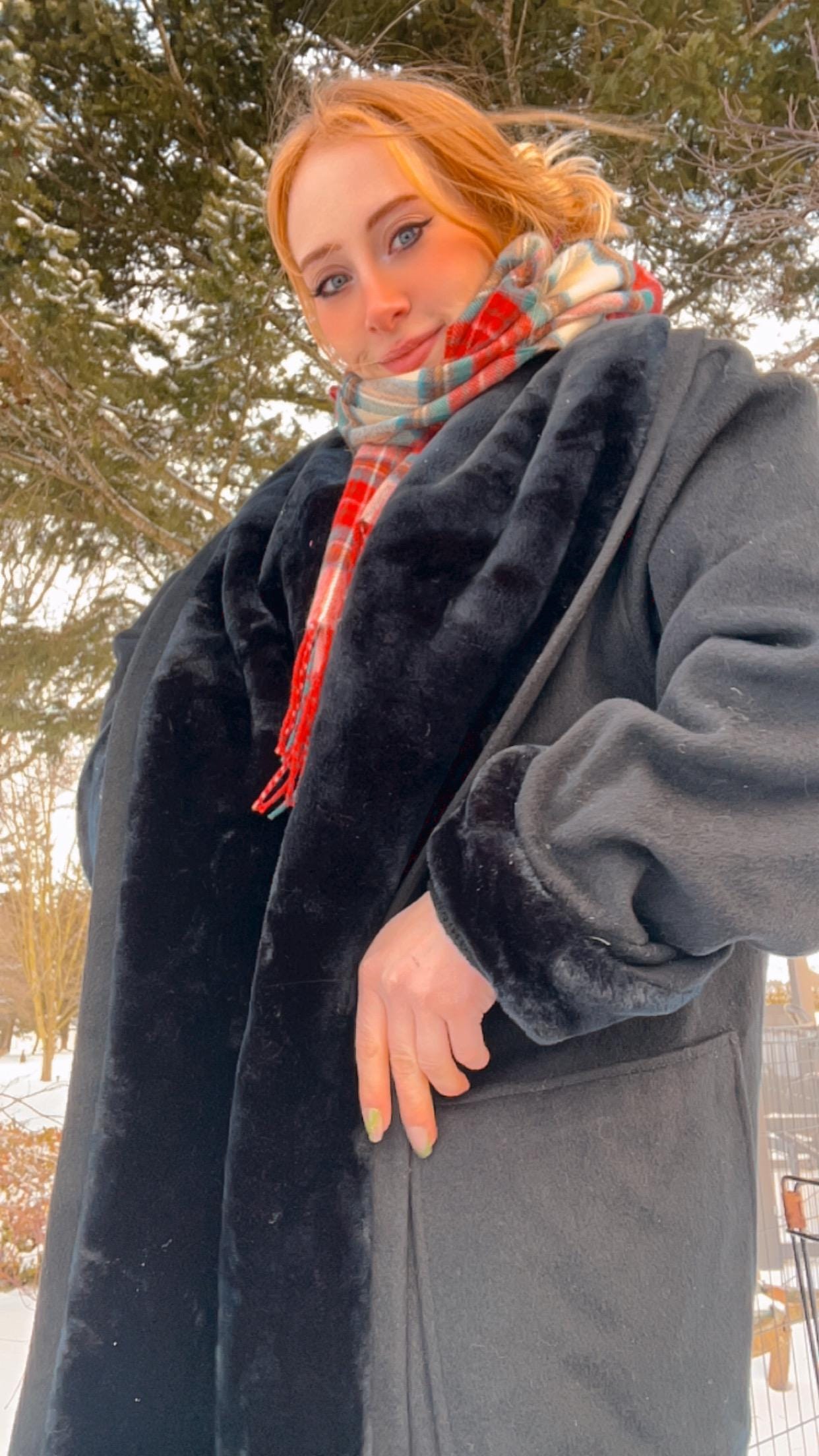 Vintage Black Wool Blend Coat with Faux Fur Details - The Limited