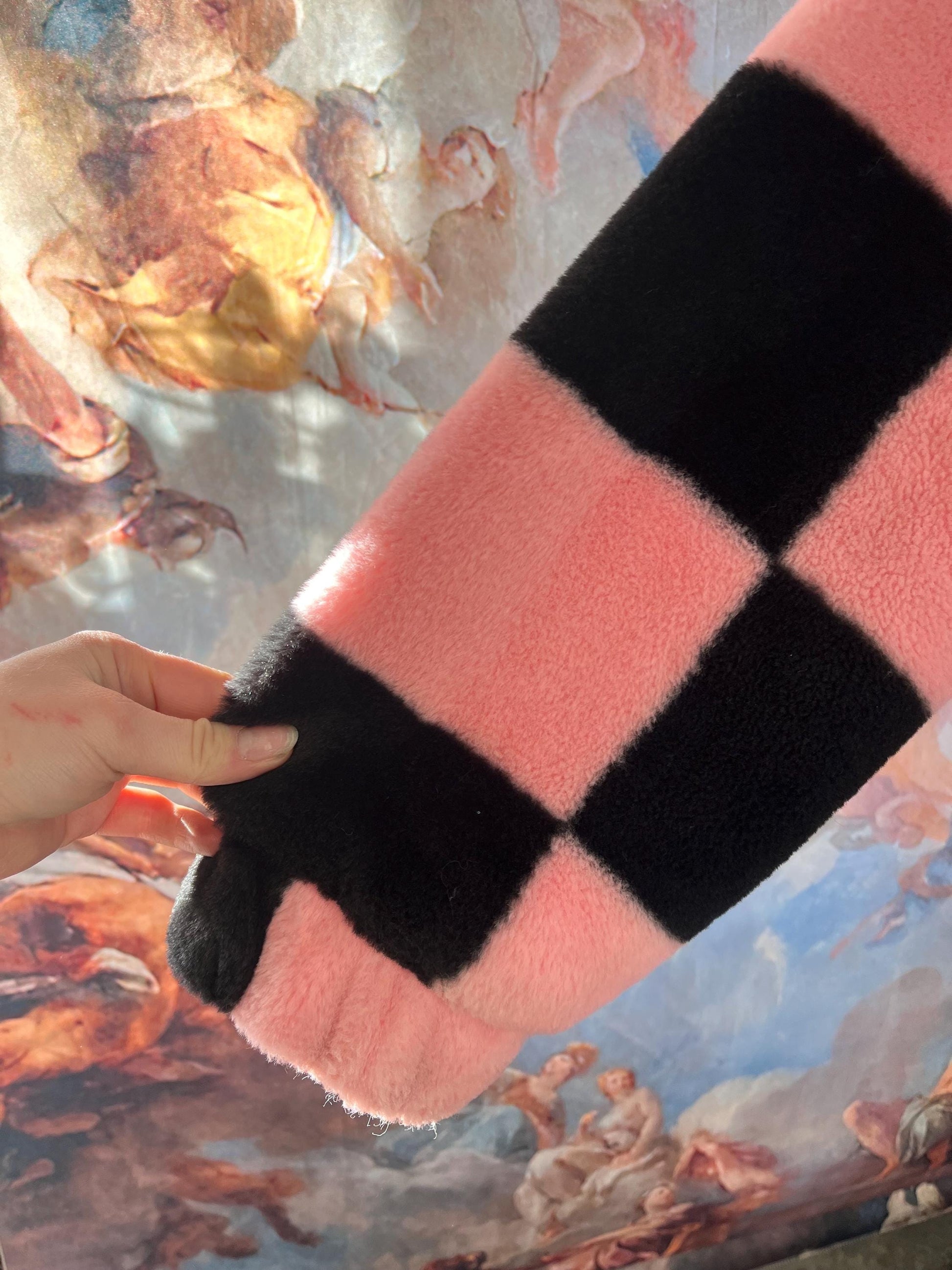 Soft Plush Black and Pink Zip-Up Jacket with Bow Charm