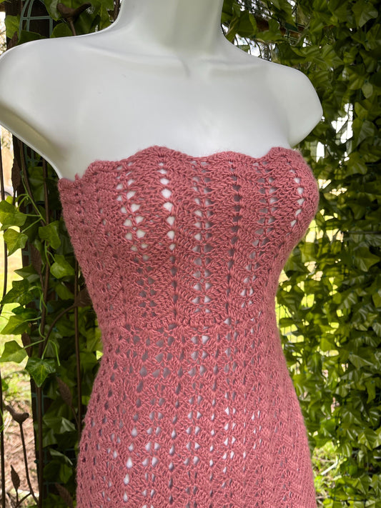 Boho Dusty Rose Knitted Strapless Dress