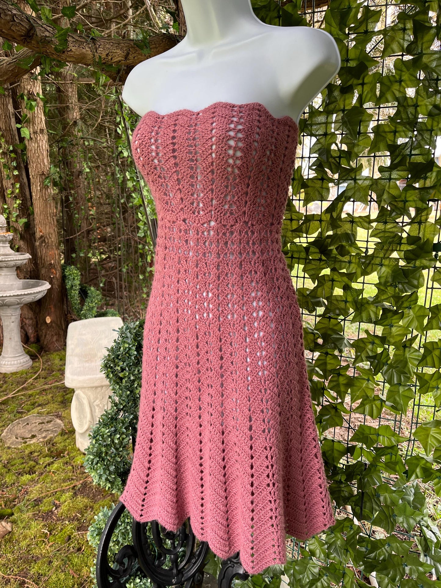Boho Dusty Rose Knitted Strapless Dress