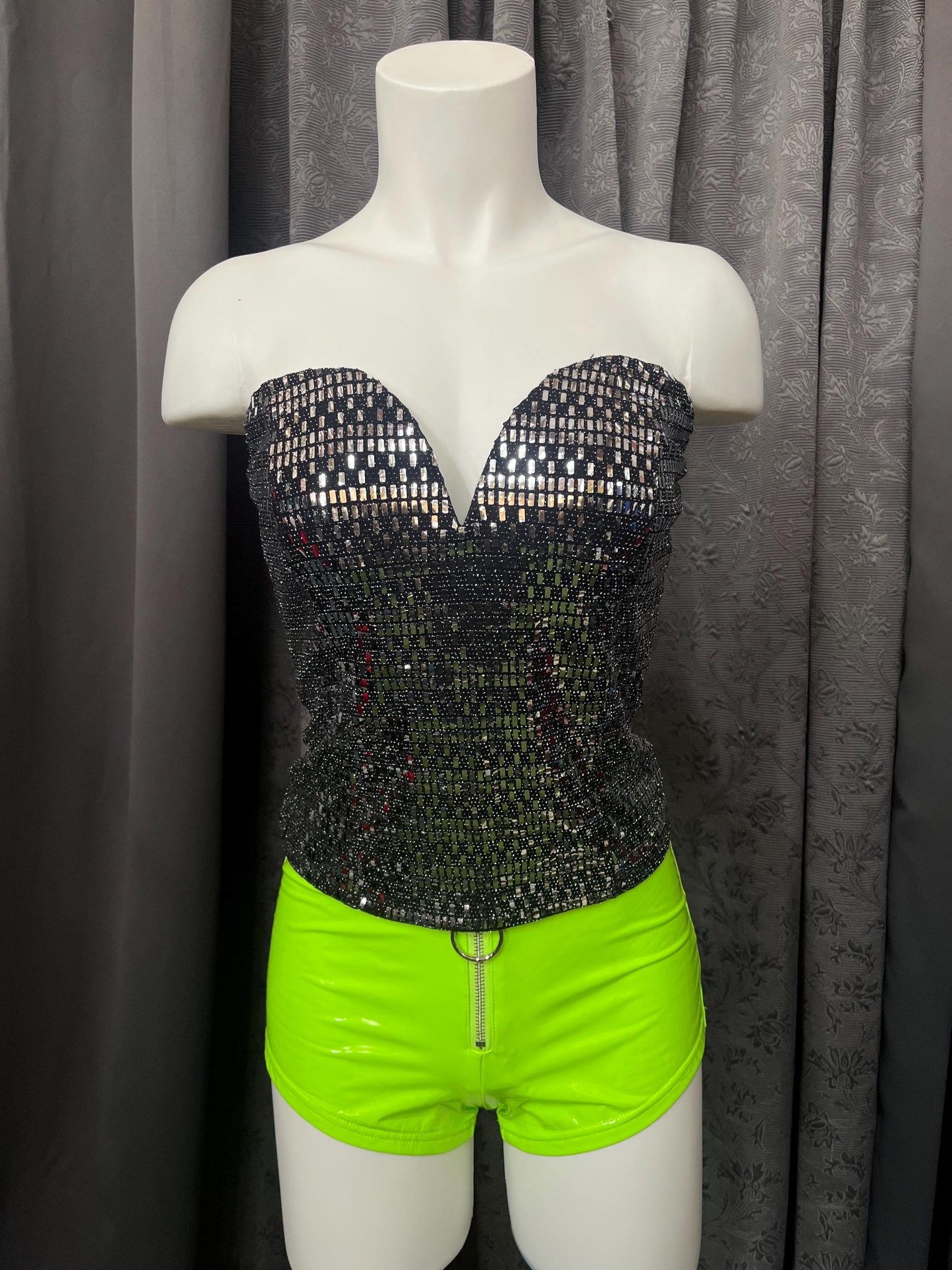 Glitter Grid Strapless Bustier – Reflective Rave Corset Top