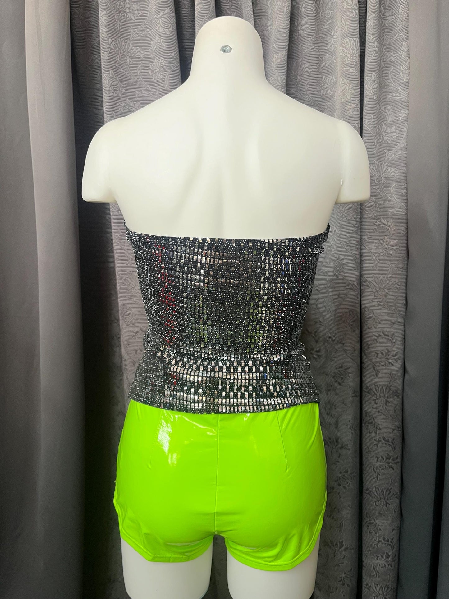 Glitter Grid Strapless Bustier – Reflective Rave Corset Top