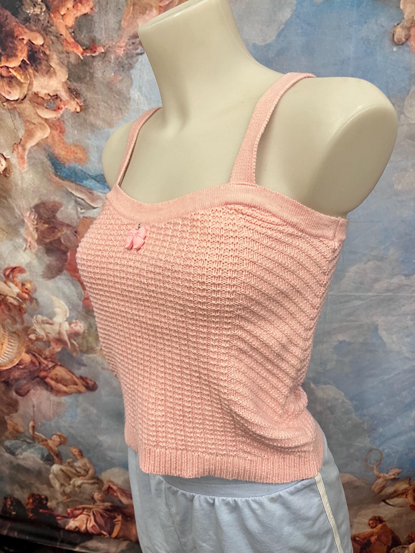 Soft Pink Knit Camisole With Bow