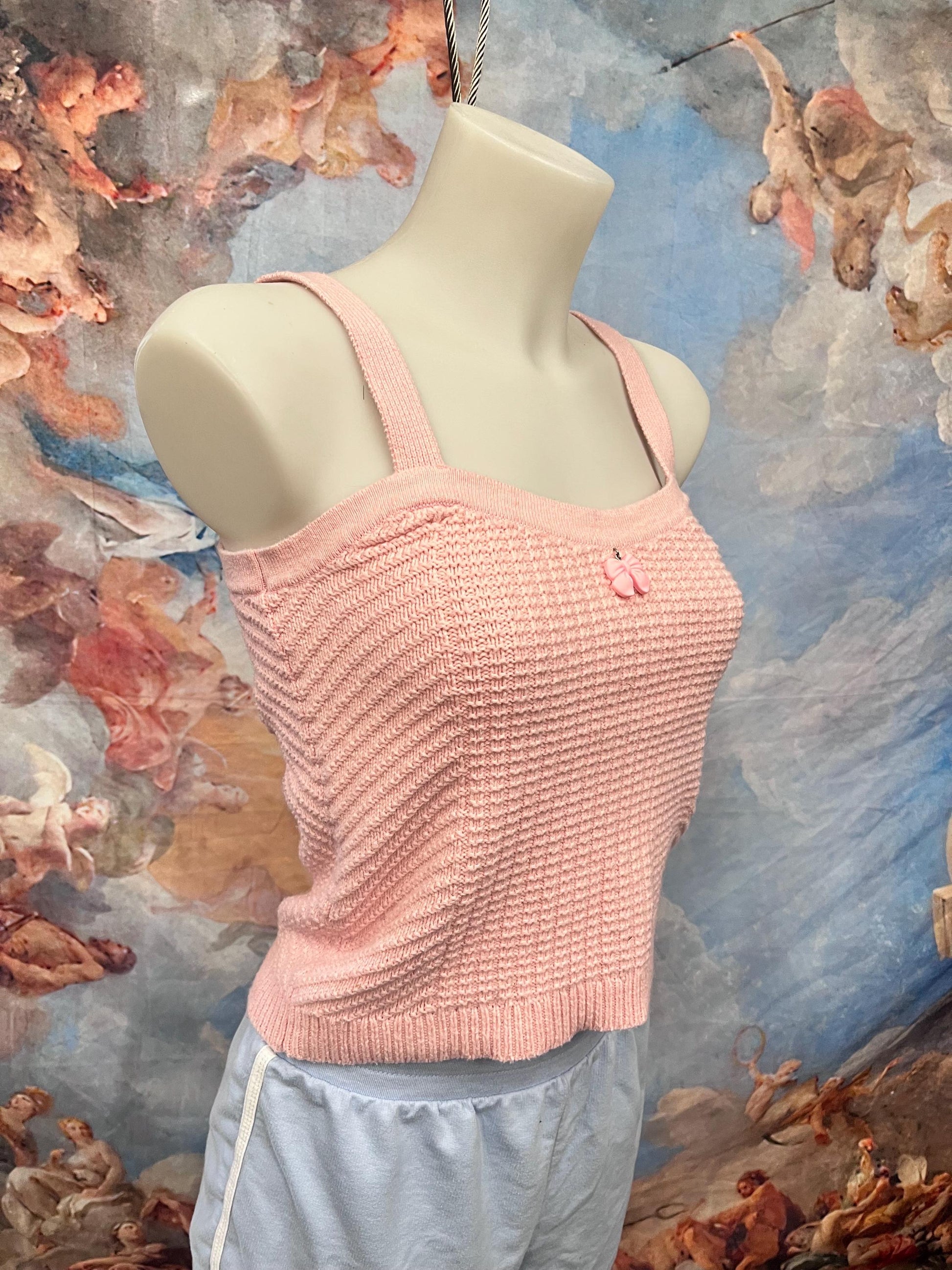 Soft Pink Knit Camisole With Bow