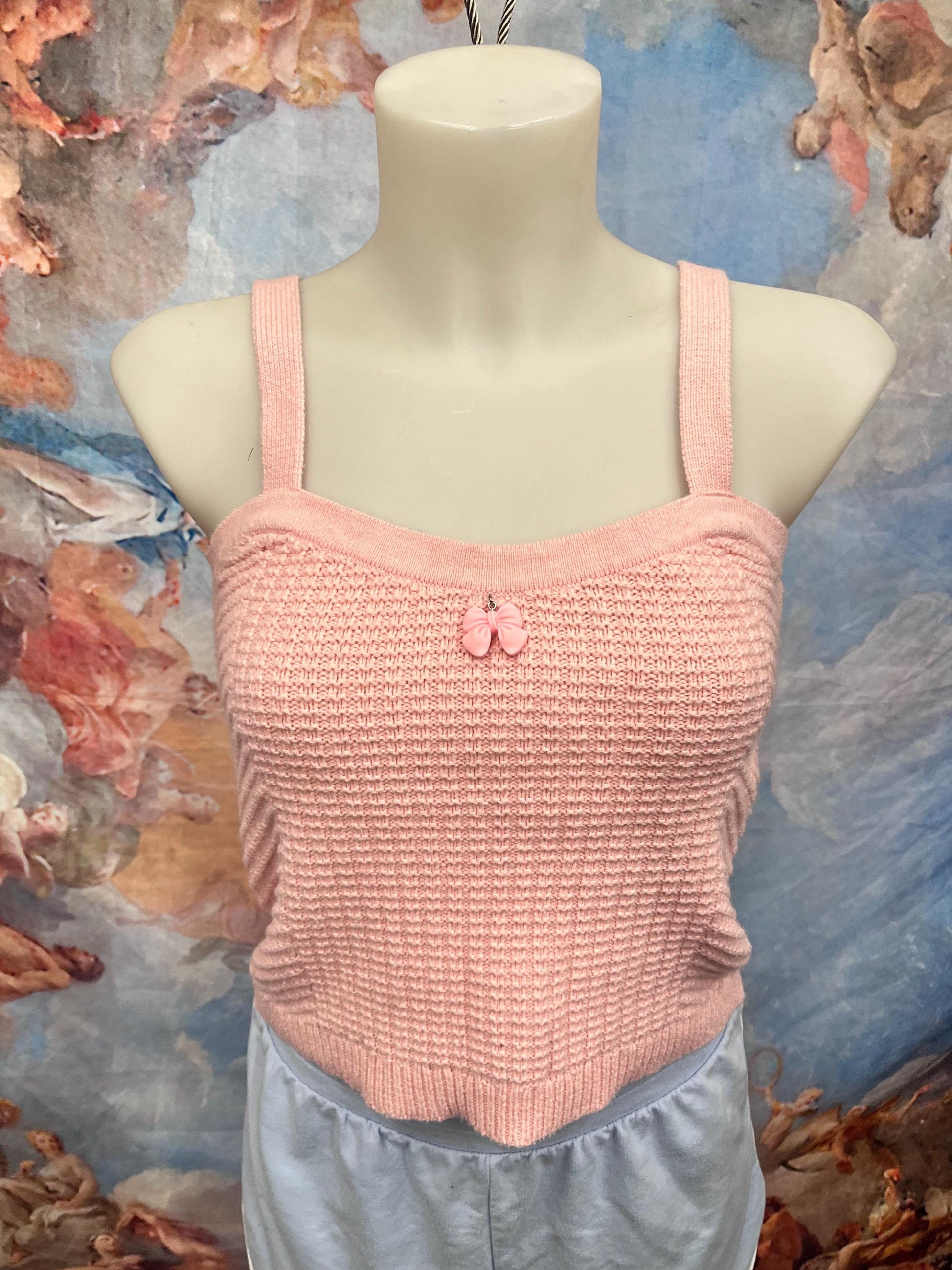 Soft Pink Knit Camisole With Bow