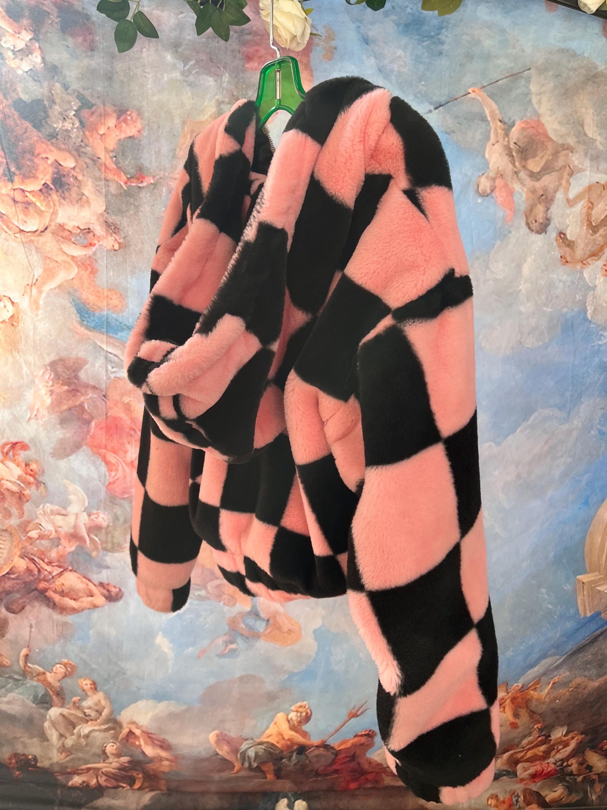 Soft Plush Black and Pink Zip-Up Jacket with Bow Charm