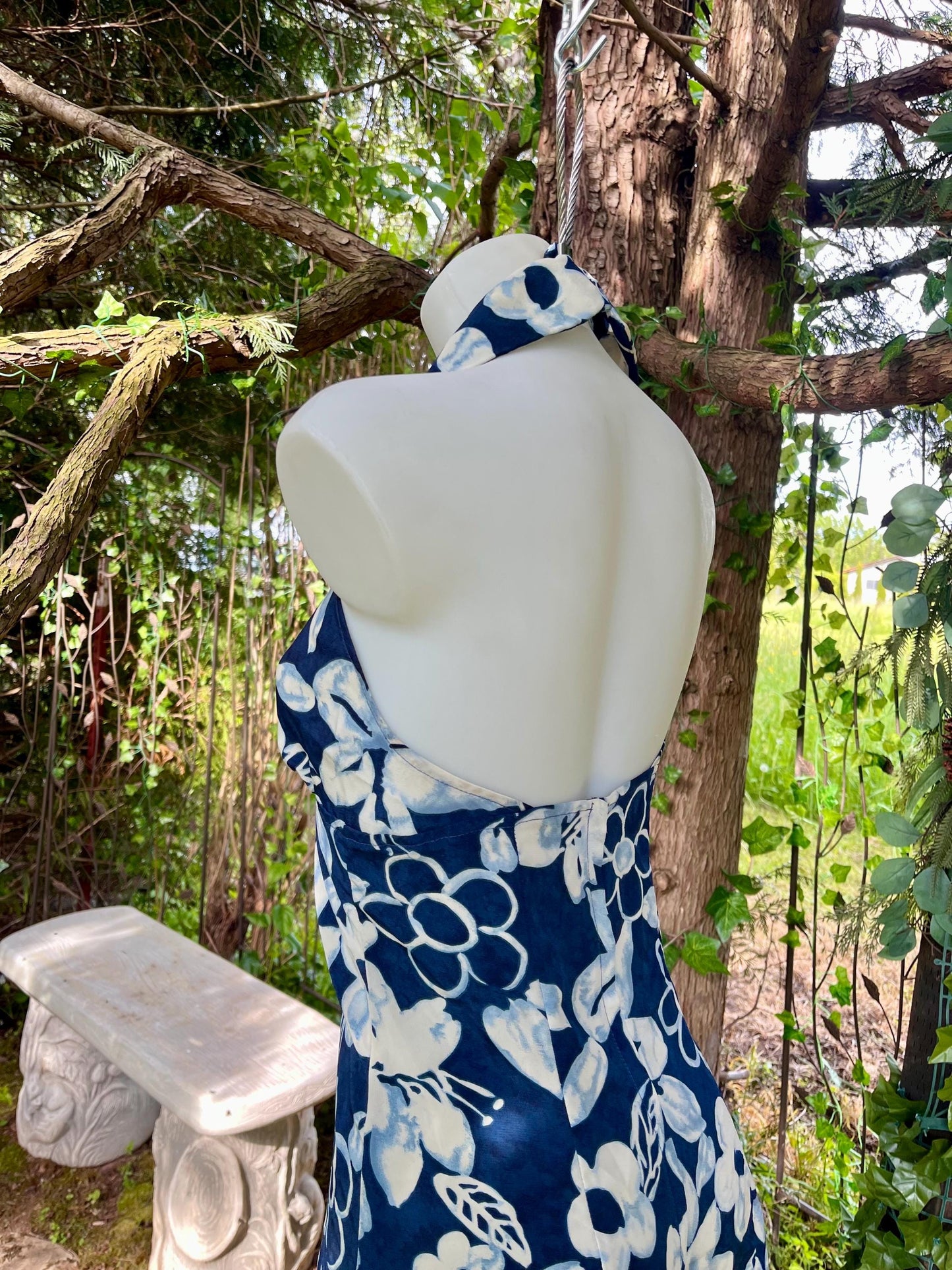 Vintage Navy & Ivory Floral Halter Romper – Island Dreamscape Edition