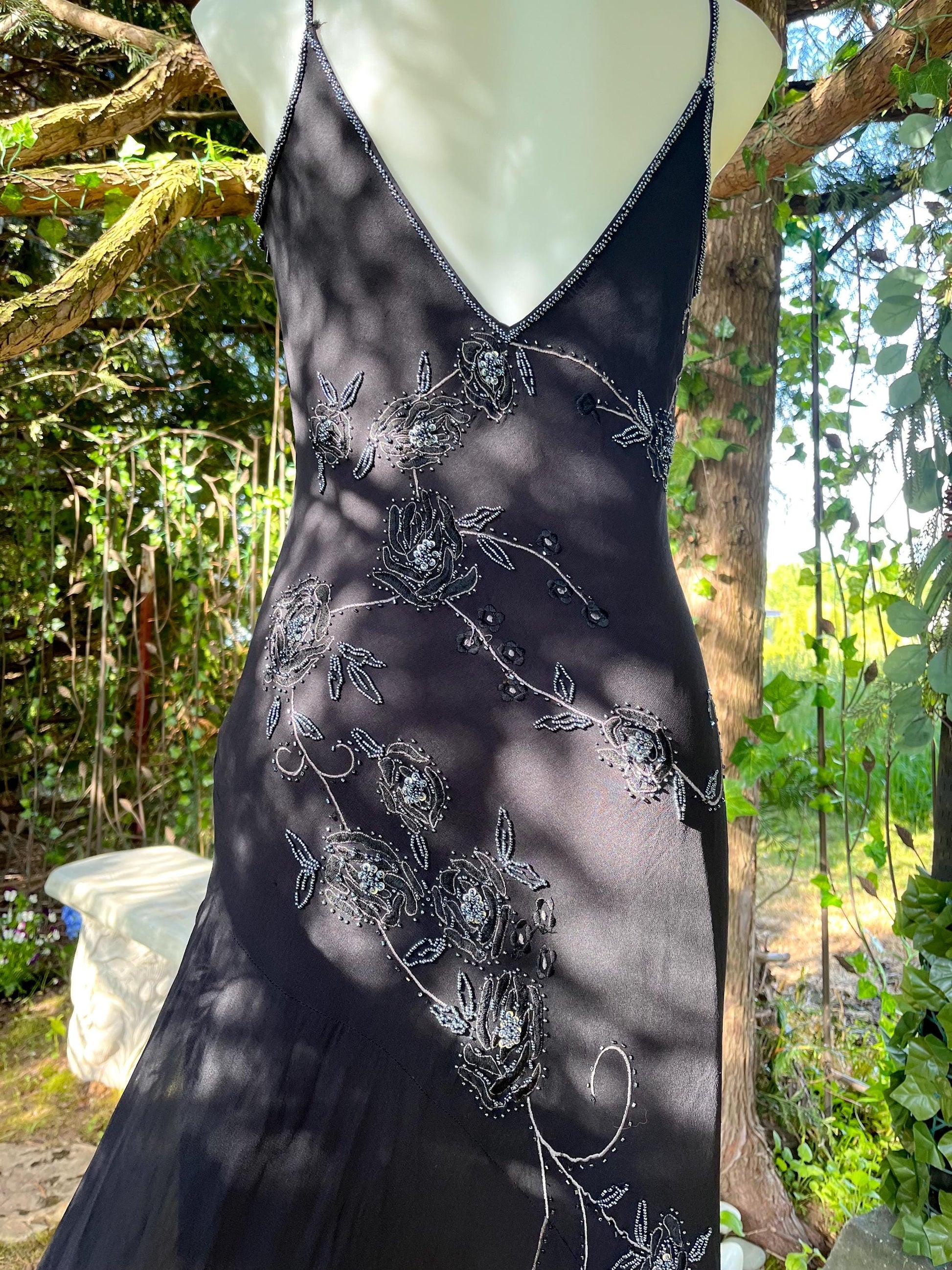 Bellessa Black Silk Hand Beaded Dress