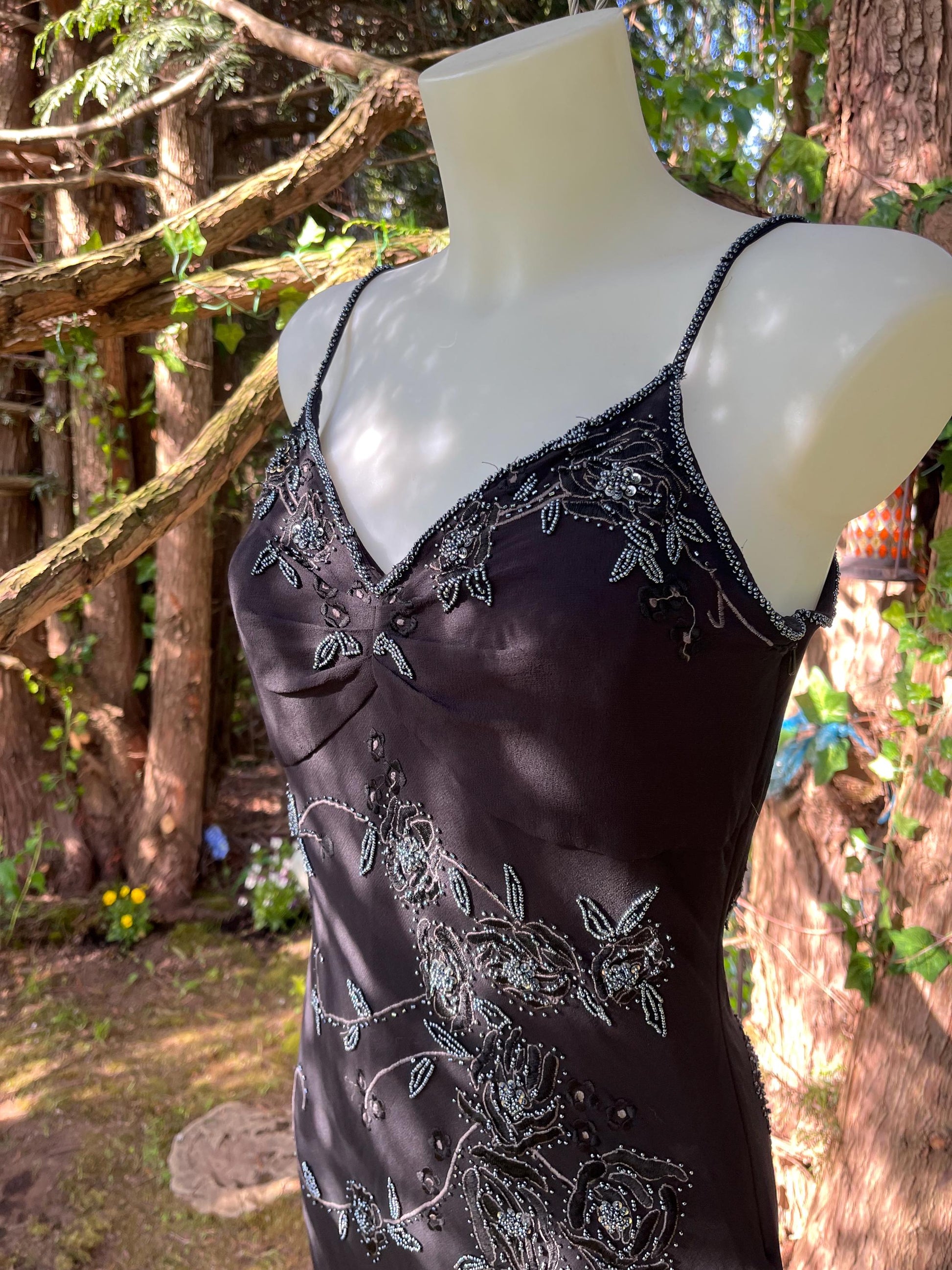 Bellessa Black Silk Hand Beaded Dress