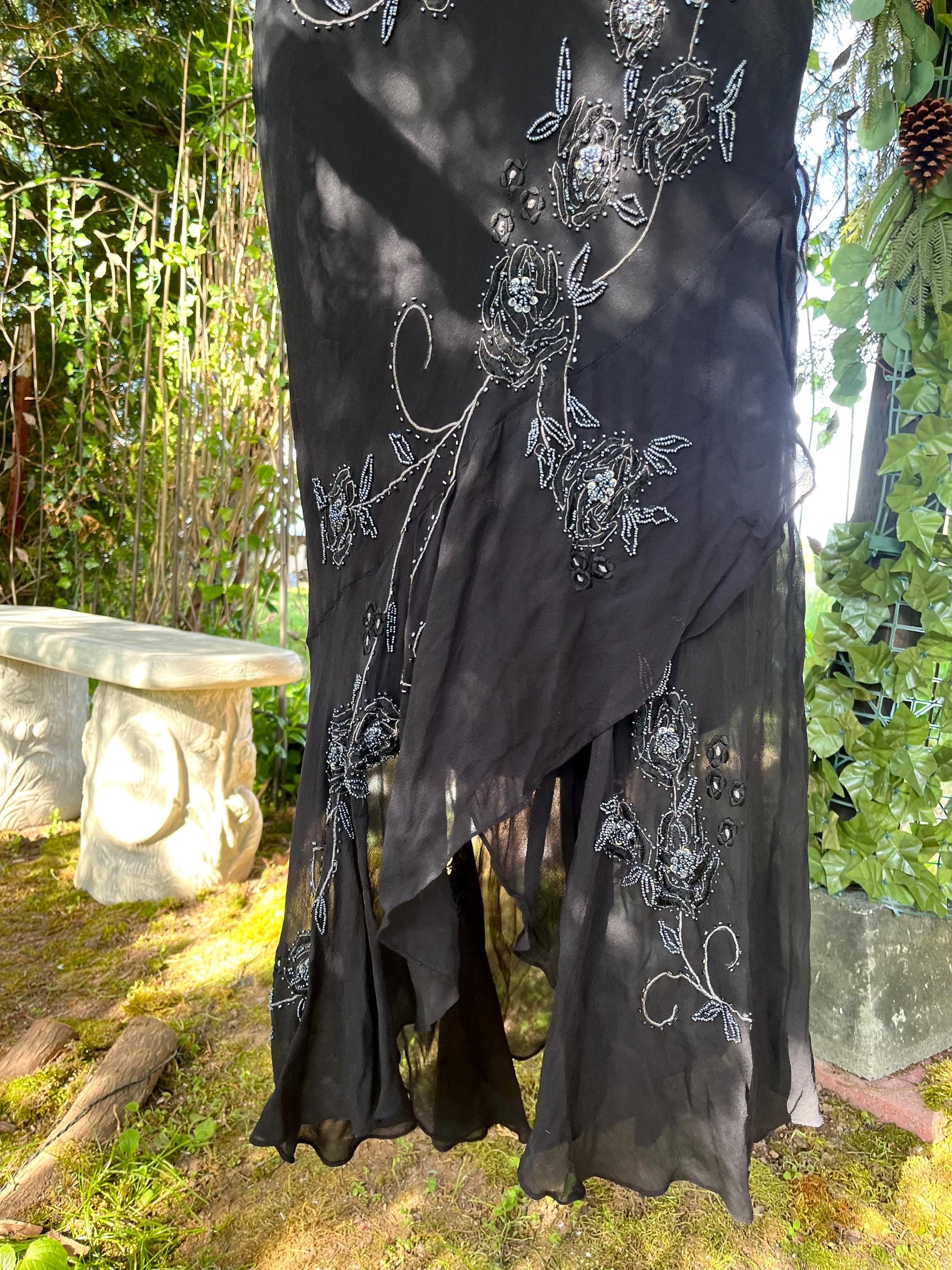 Bellessa Black Silk Hand Beaded Dress