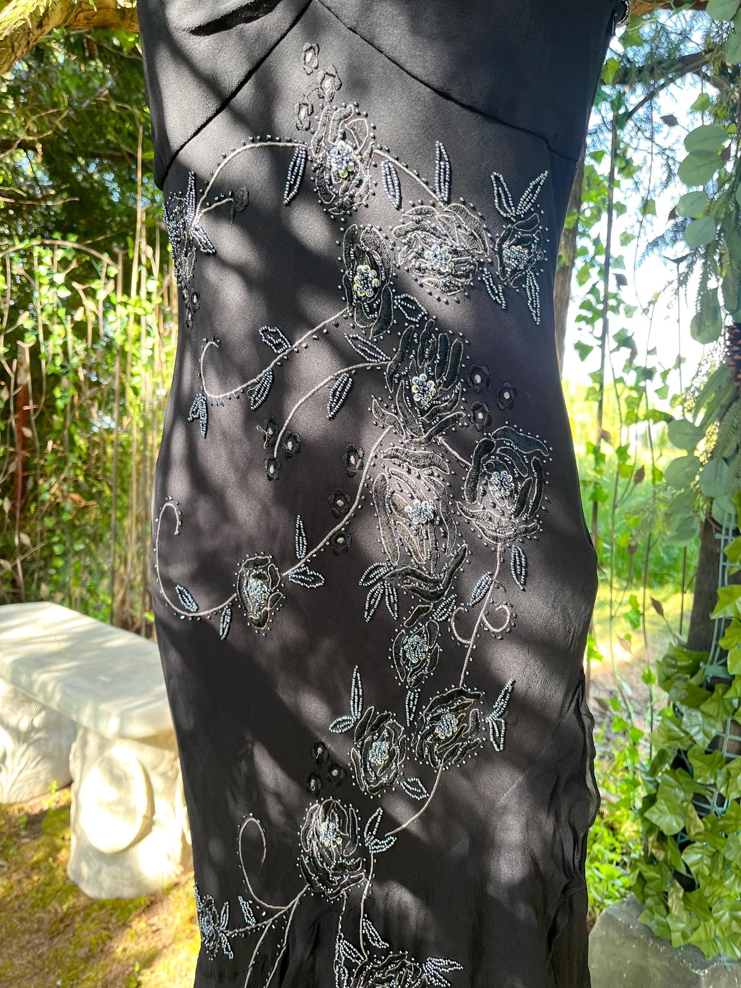Bellessa Black Silk Hand Beaded Dress
