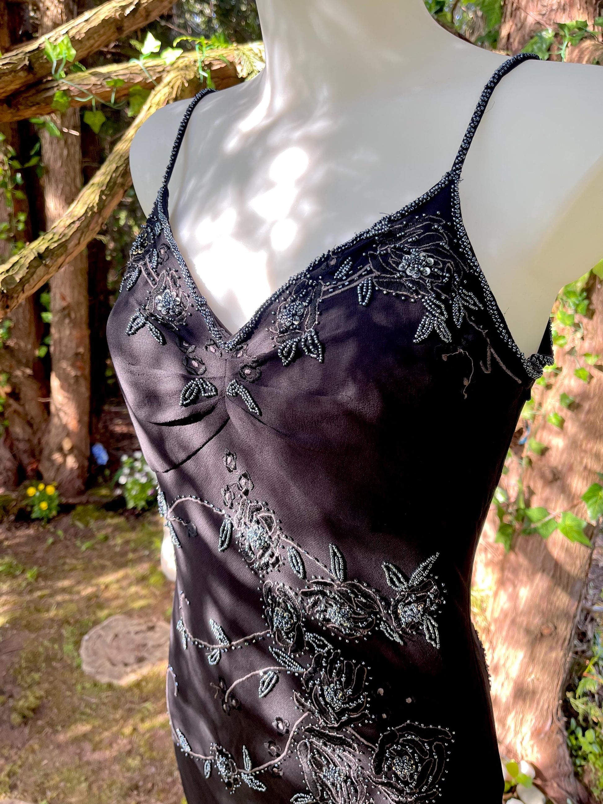 Bellessa Black Silk Hand Beaded Dress