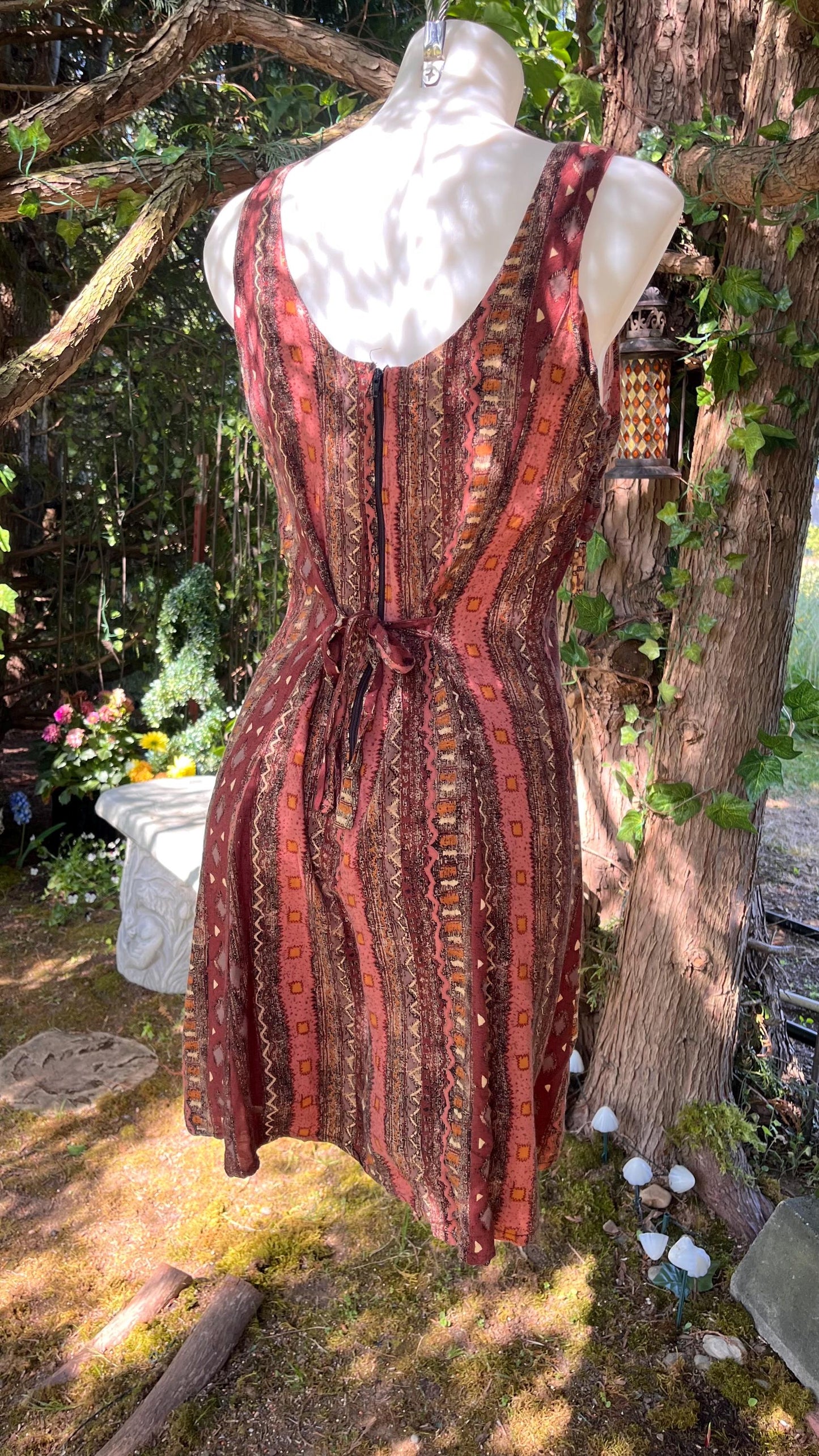 Boho Beaded Earthy Tribal Print with Tassel Trim