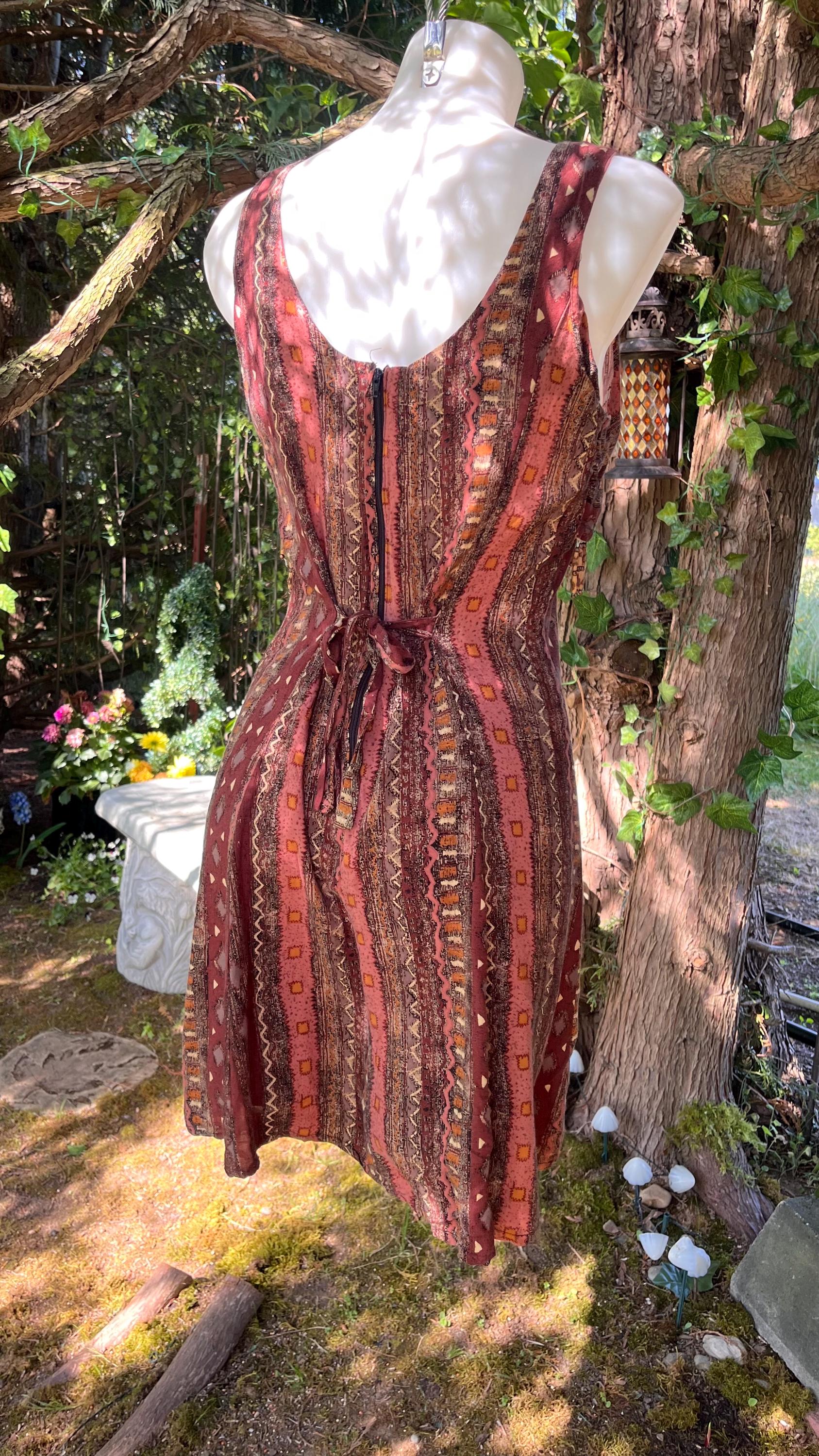 Boho Beaded Earthy Tribal Print with Tassel Trim