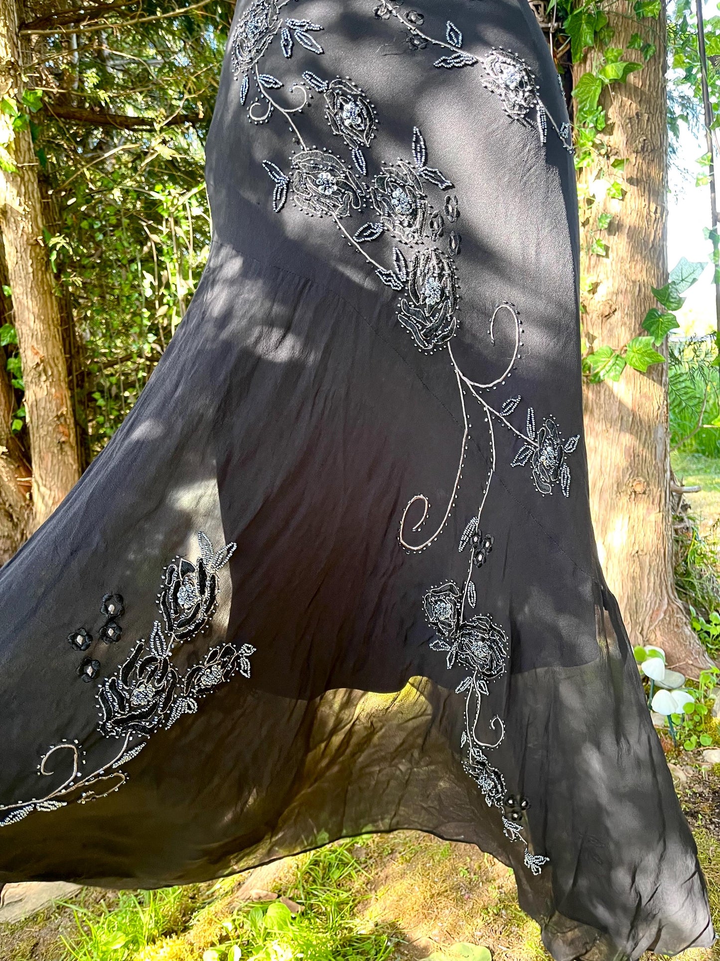 Bellessa Black Silk Hand Beaded Dress