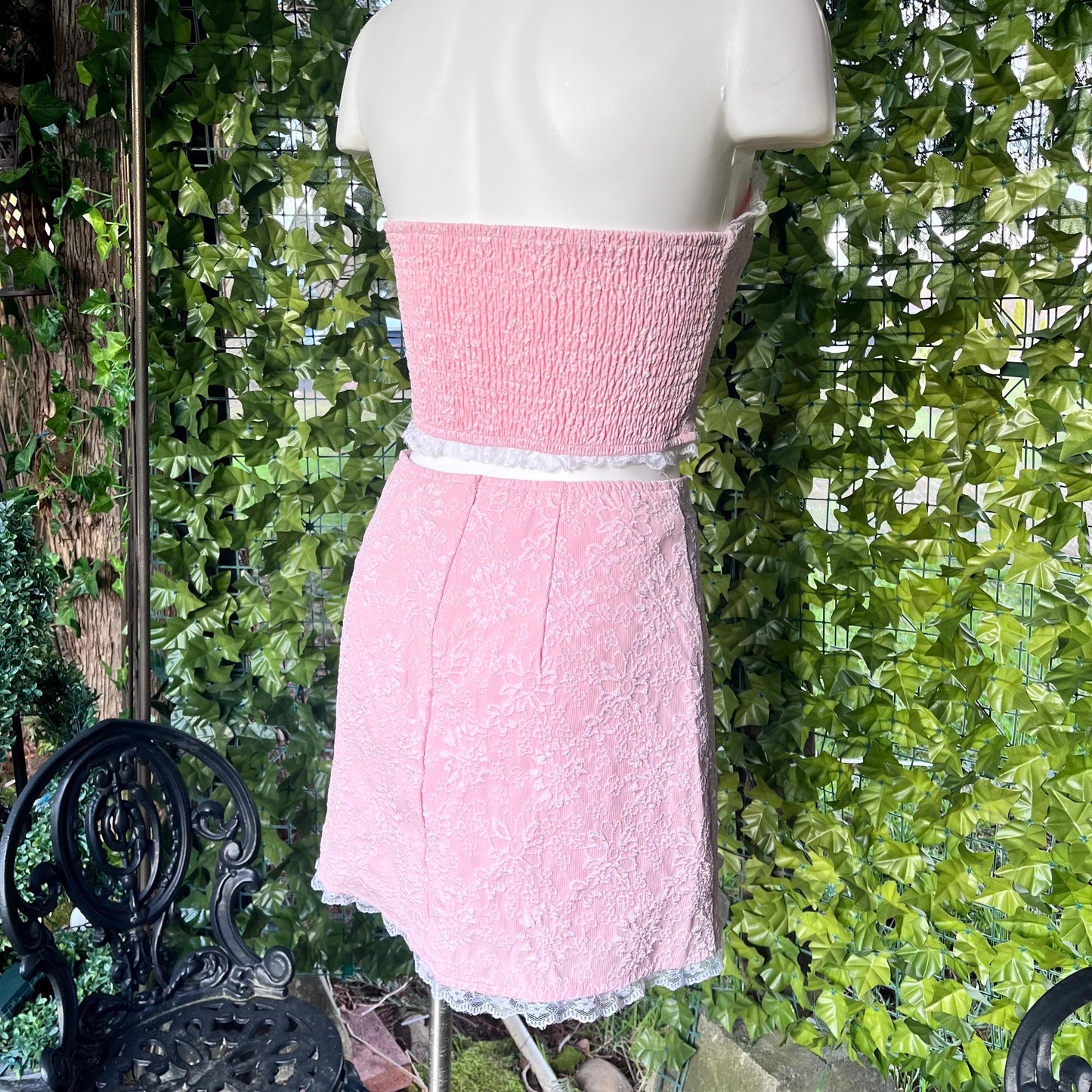 Sweetheart Lace Two-Piece Set – Pastel Pink Cottagecore Outfit
