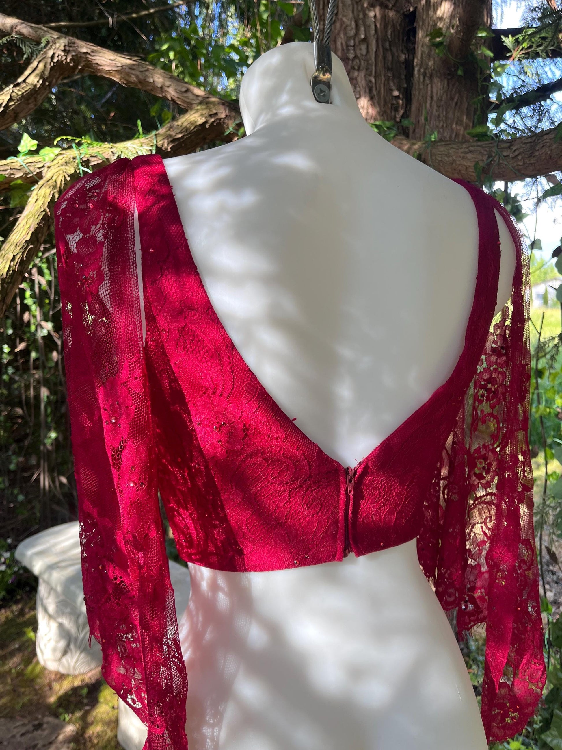 Sexy Scarlet Red Corset Top With Lace Sleeves