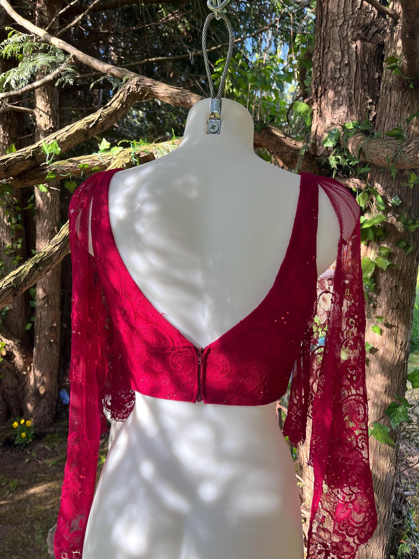 Sexy Scarlet Red Corset Top With Lace Sleeves