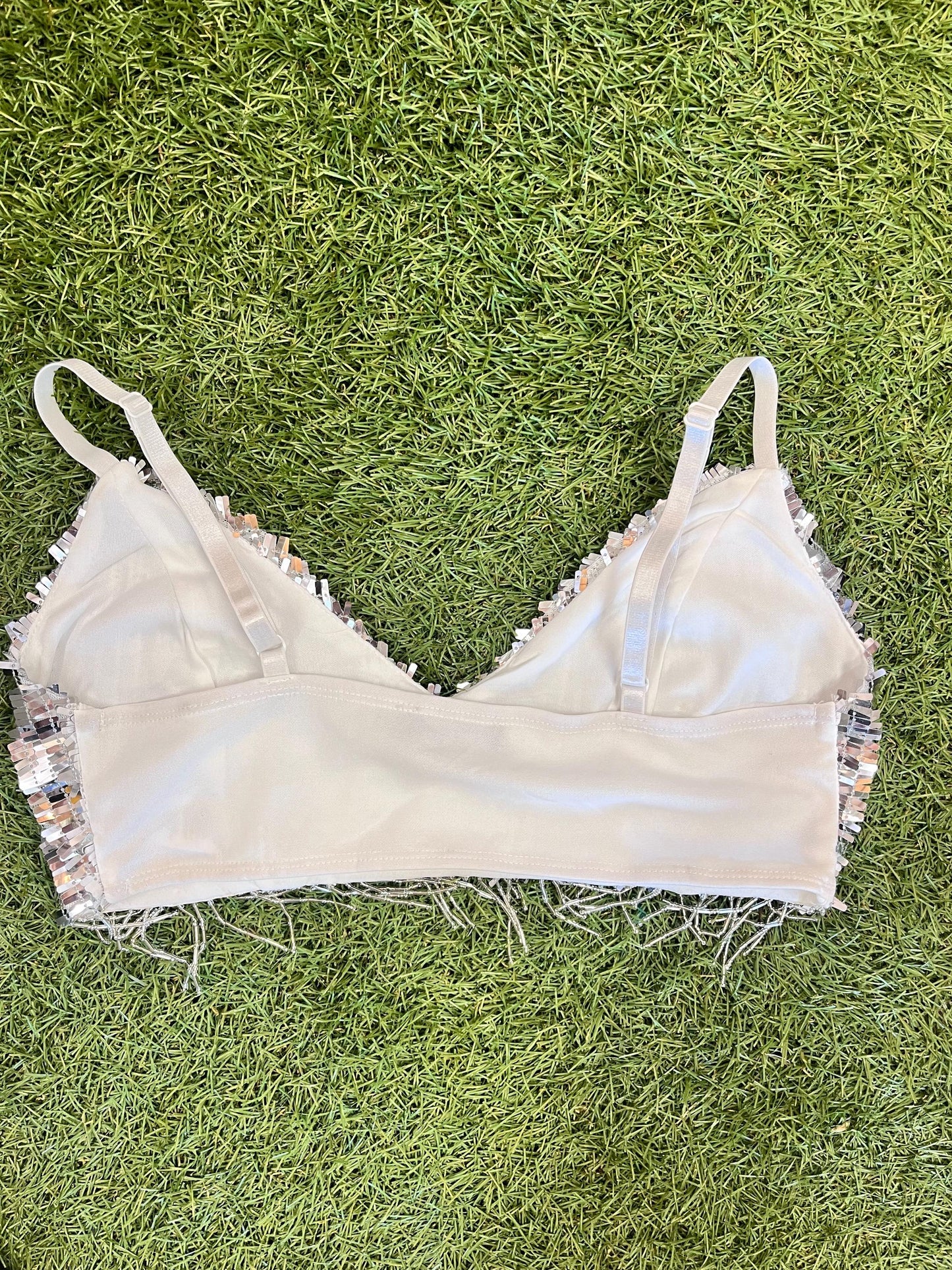 Silver Reflective Mirror Sequin Tank With Tassels