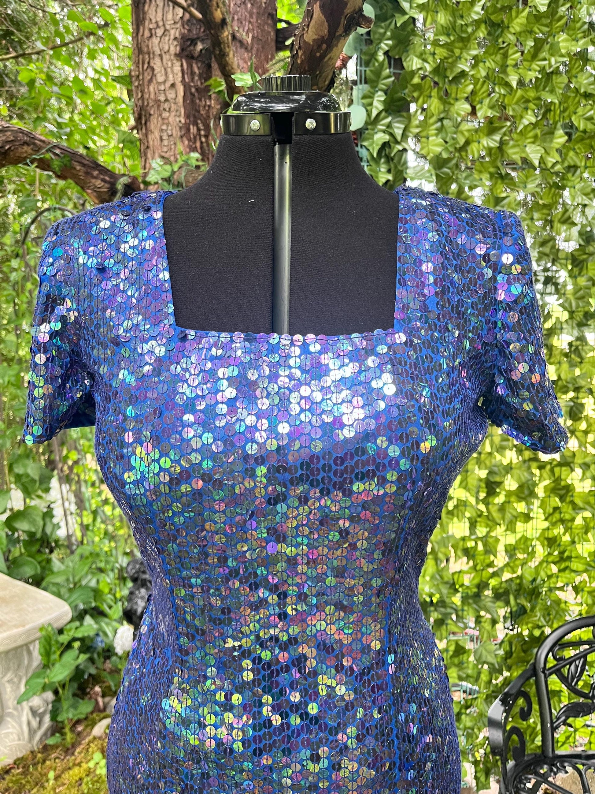 Stunning Vintage Mermaid Blue Iridescent Sequin Dress