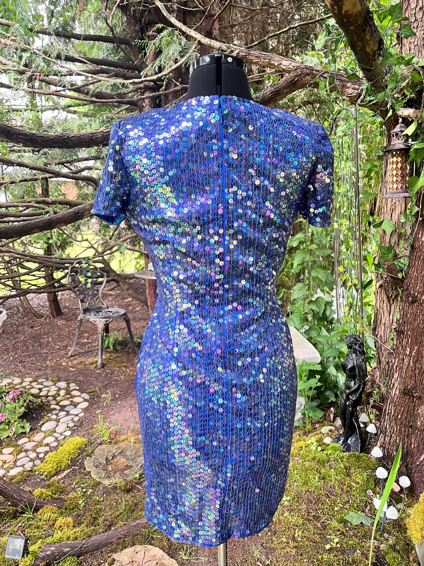 Stunning Vintage Mermaid Blue Iridescent Sequin Dress