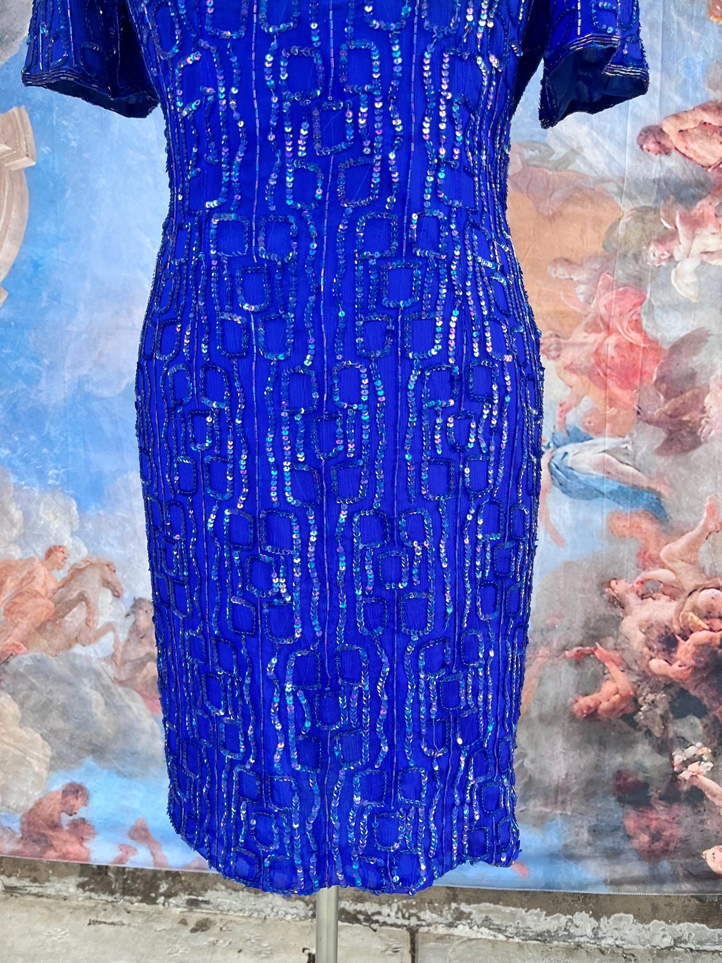 Vintage Cobalt Sequin 80s Glam Dress