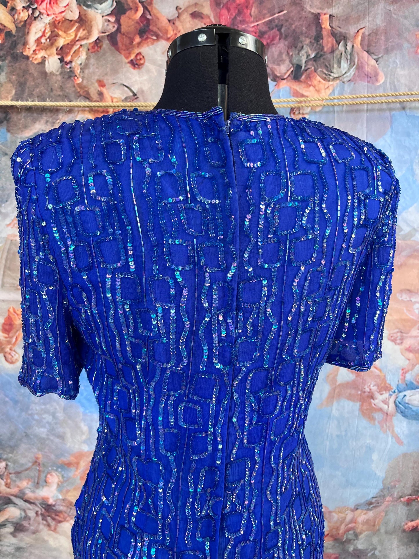 Vintage Cobalt Sequin 80s Glam Dress