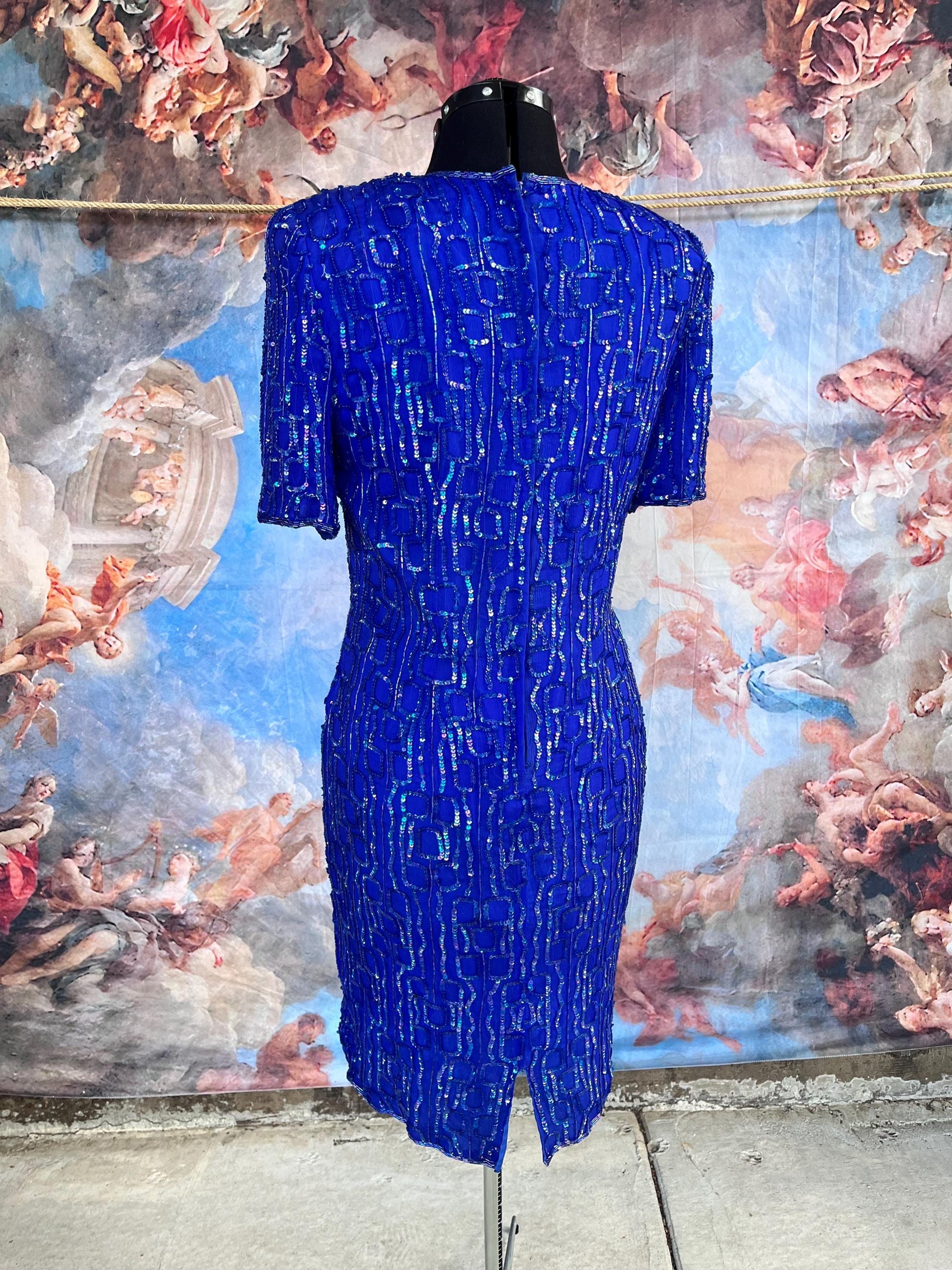 Vintage Cobalt Sequin 80s Glam Dress