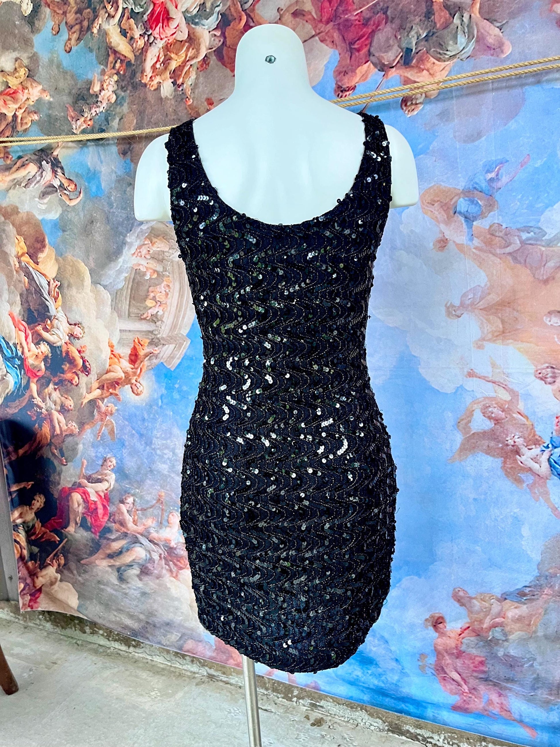Fully Embellished Black Sequin Mini Dress