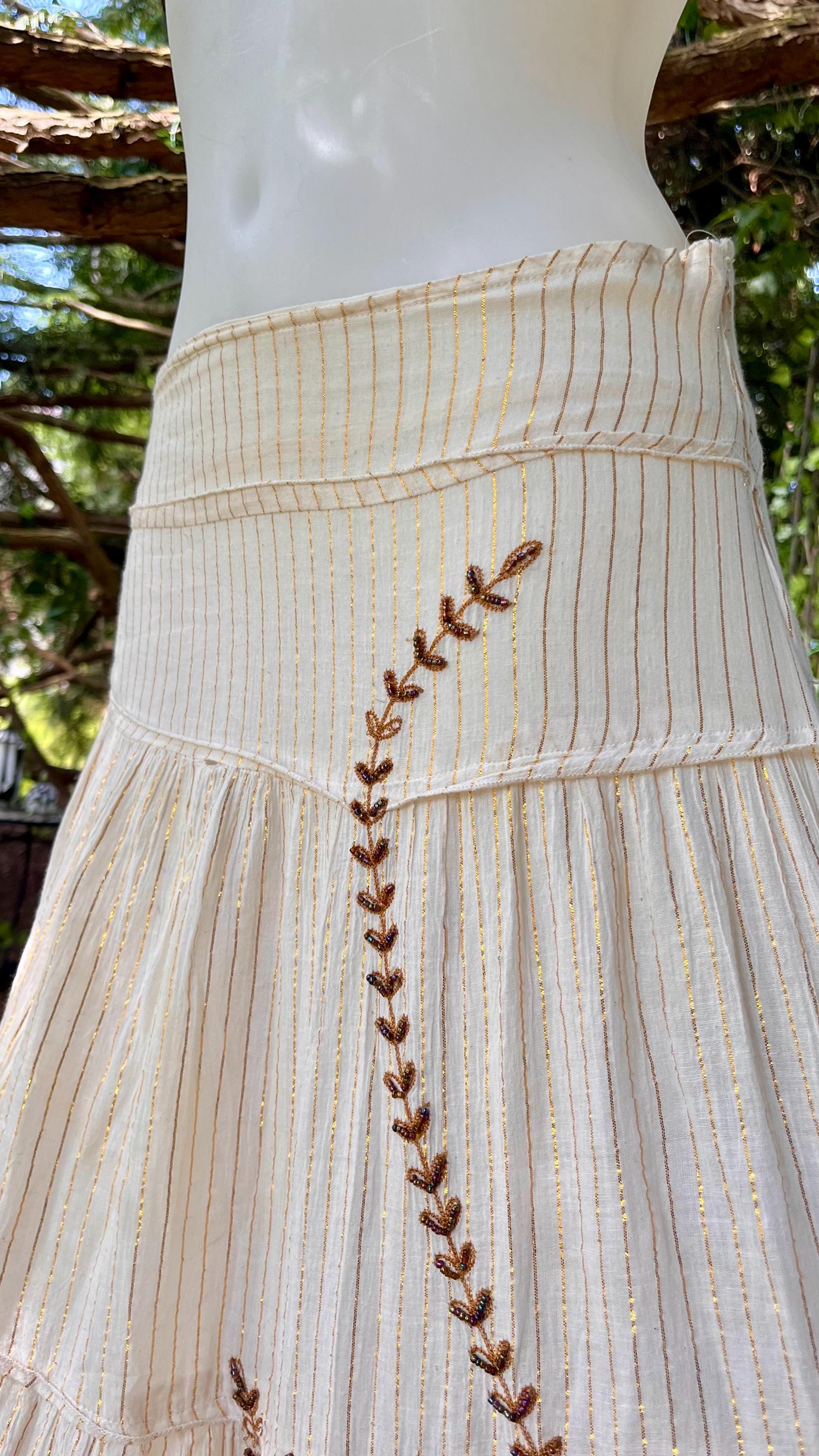 Cream Meadow Skirt with Gold Pinstripes
