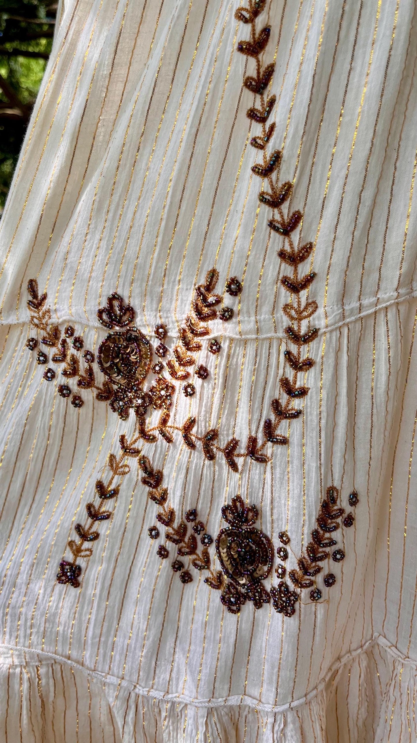 Cream Meadow Skirt with Gold Pinstripes