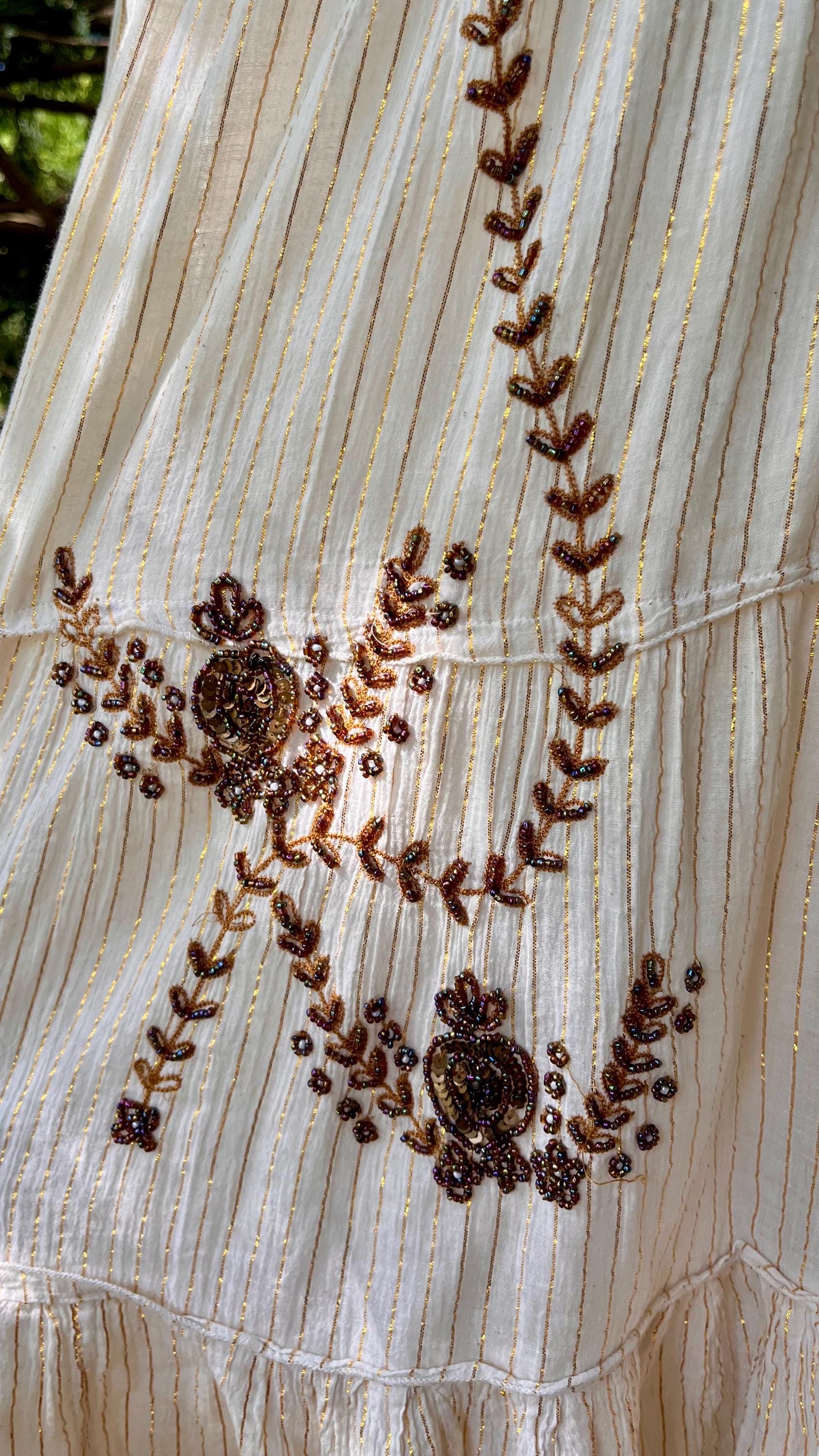 Cream Meadow Skirt with Gold Pinstripes