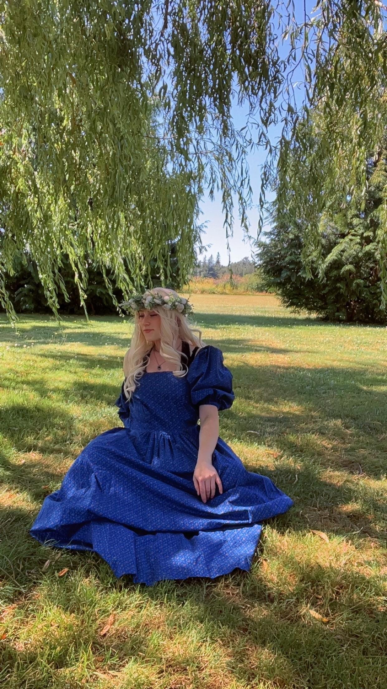 Royal Blue Puffy Sleeved Cottagecore Dress