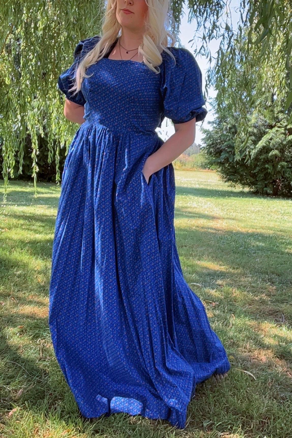 Royal Blue Puffy Sleeved Cottagecore Dress
