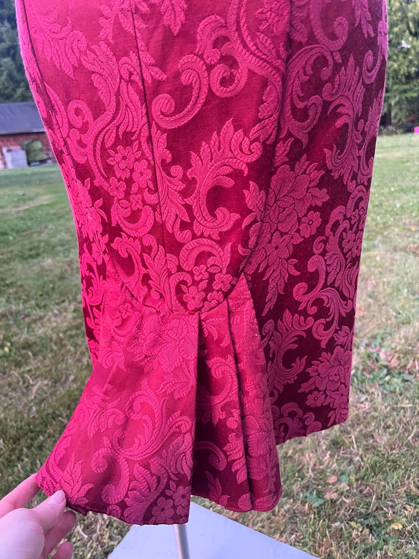 Vintage Scott McClintock Burgundy Brocade Dress with Dramatic Lace Capelet