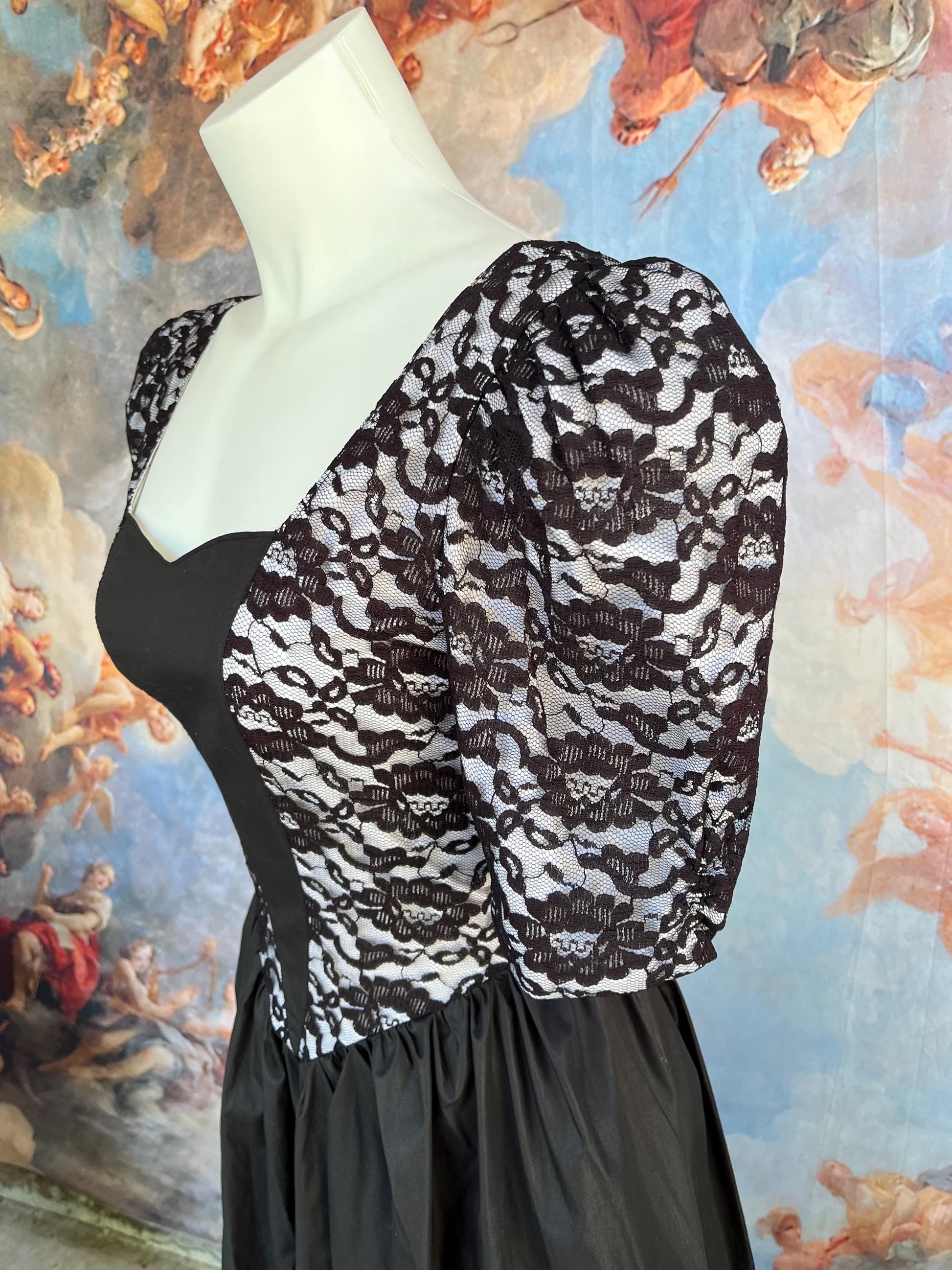 Gothic Vintage Black Lace Puff-Sleeved Dress