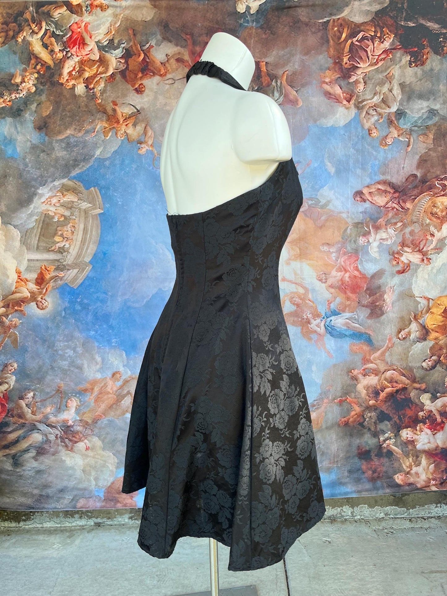 Black Gothic Cocktail Jacquard Halter Dress