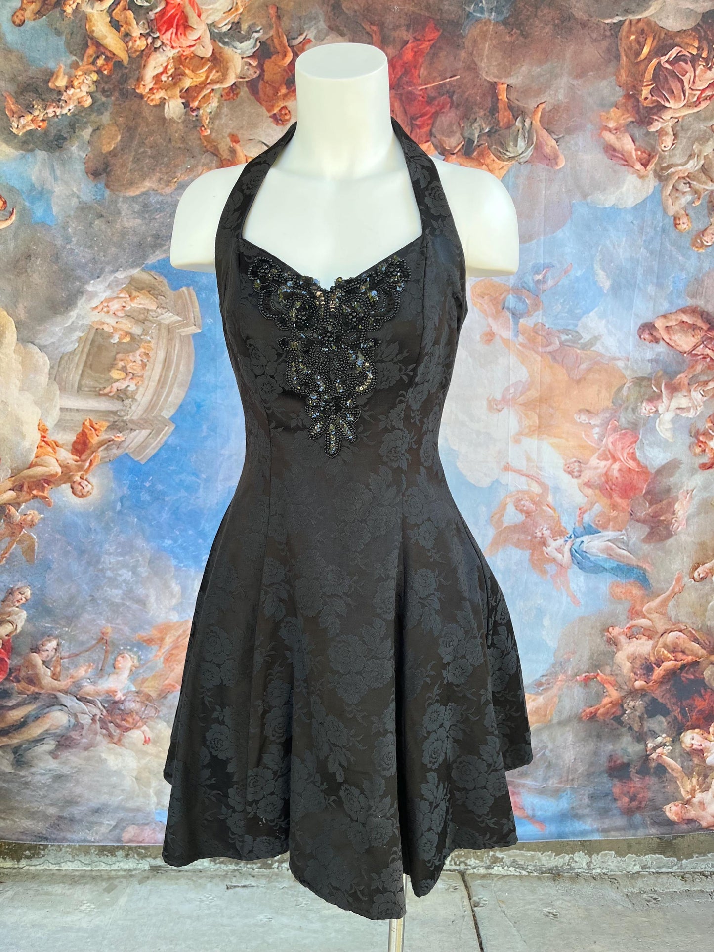 Black Gothic Cocktail Jacquard Halter Dress