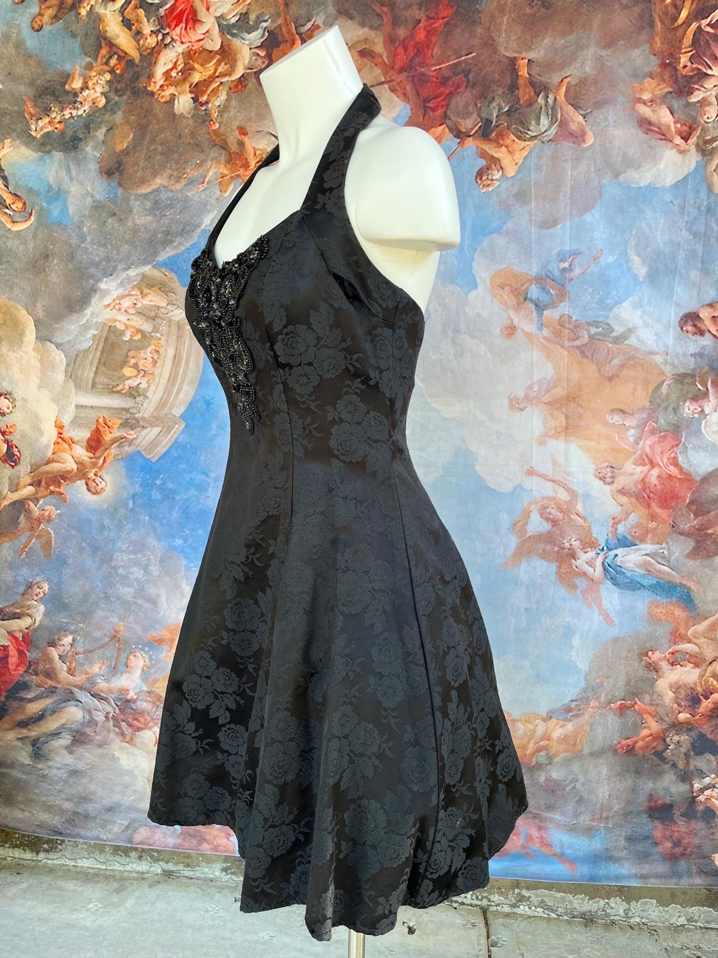 Black Gothic Cocktail Jacquard Halter Dress