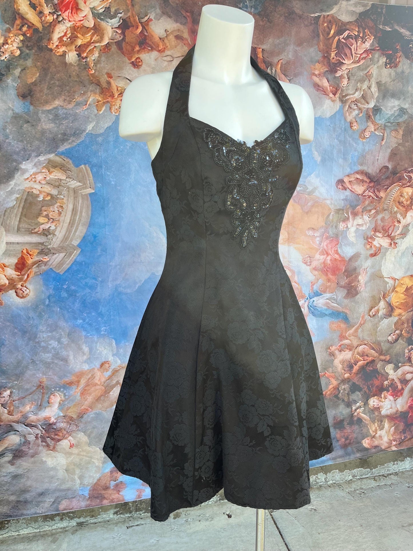 Black Gothic Cocktail Jacquard Halter Dress