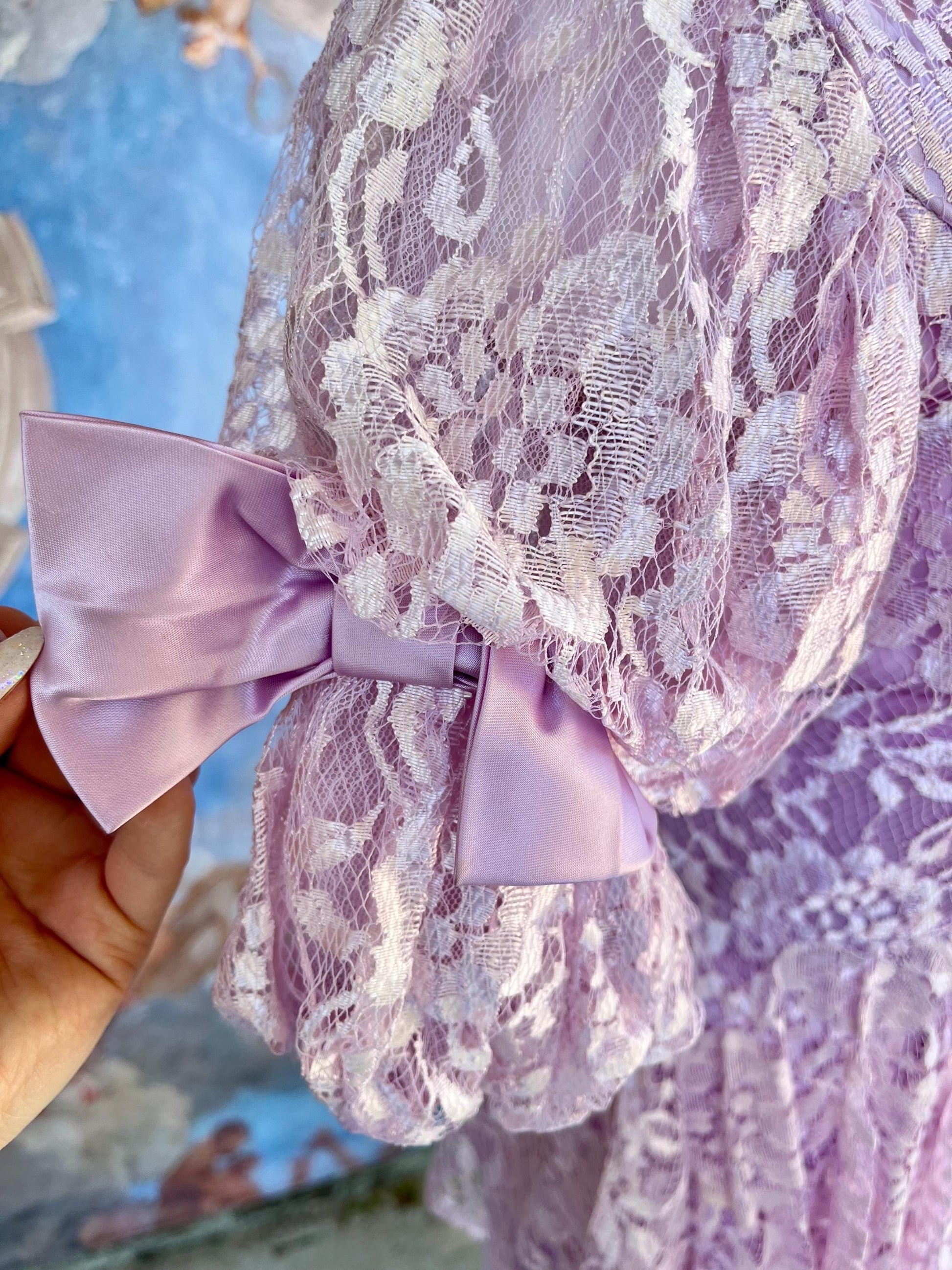 Vintage Lilac Lace Peplum Dress | 80s Romantic Cottagecore Dream