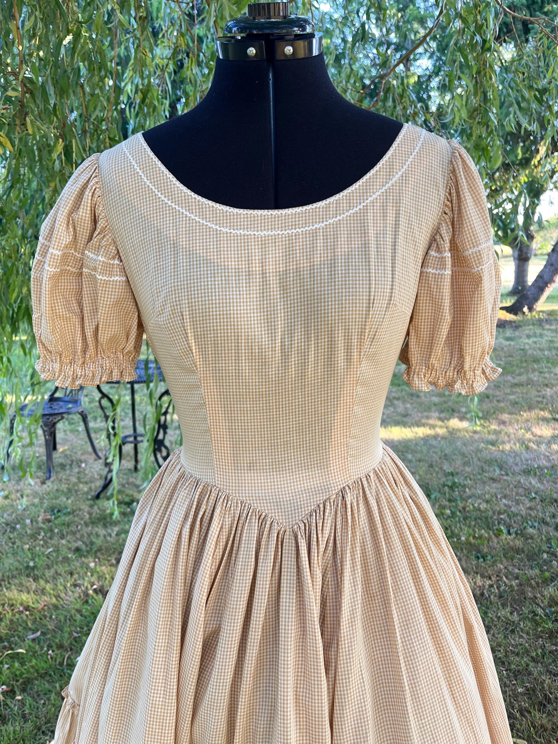 Yellow Handmade Prairie Gingham Dress & Matching Bloomers Set