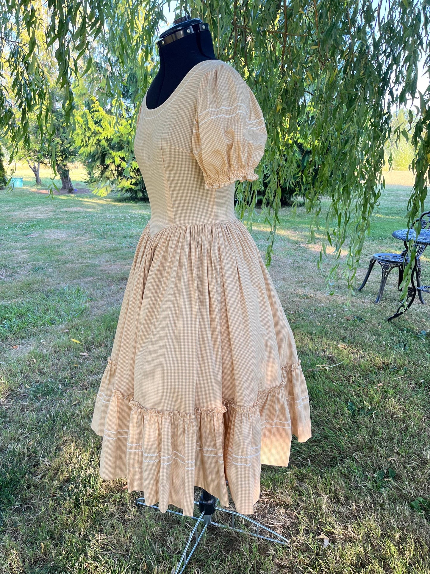 Yellow Handmade Prairie Gingham Dress & Matching Bloomers Set