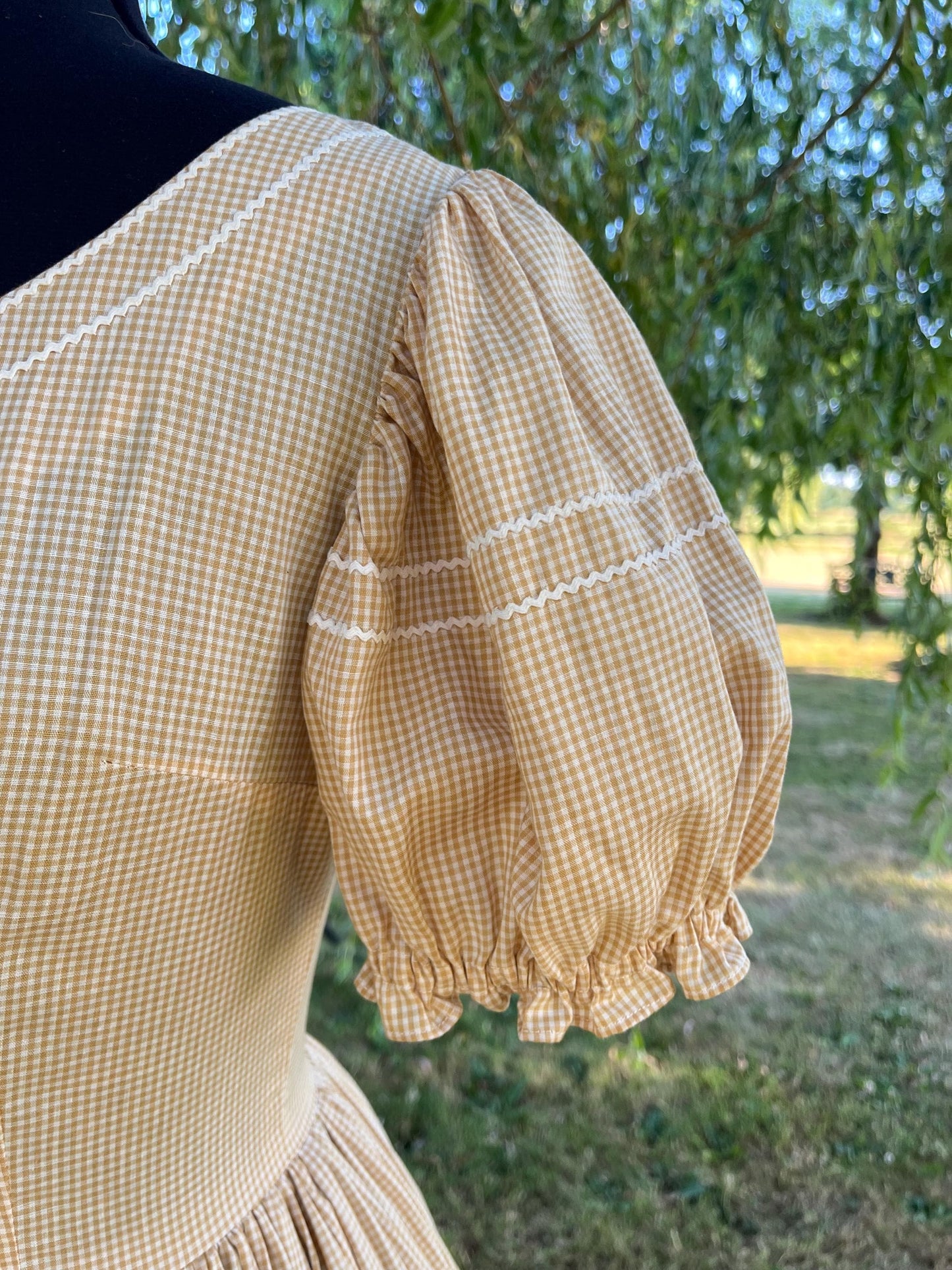 Yellow Handmade Prairie Gingham Dress & Matching Bloomers Set
