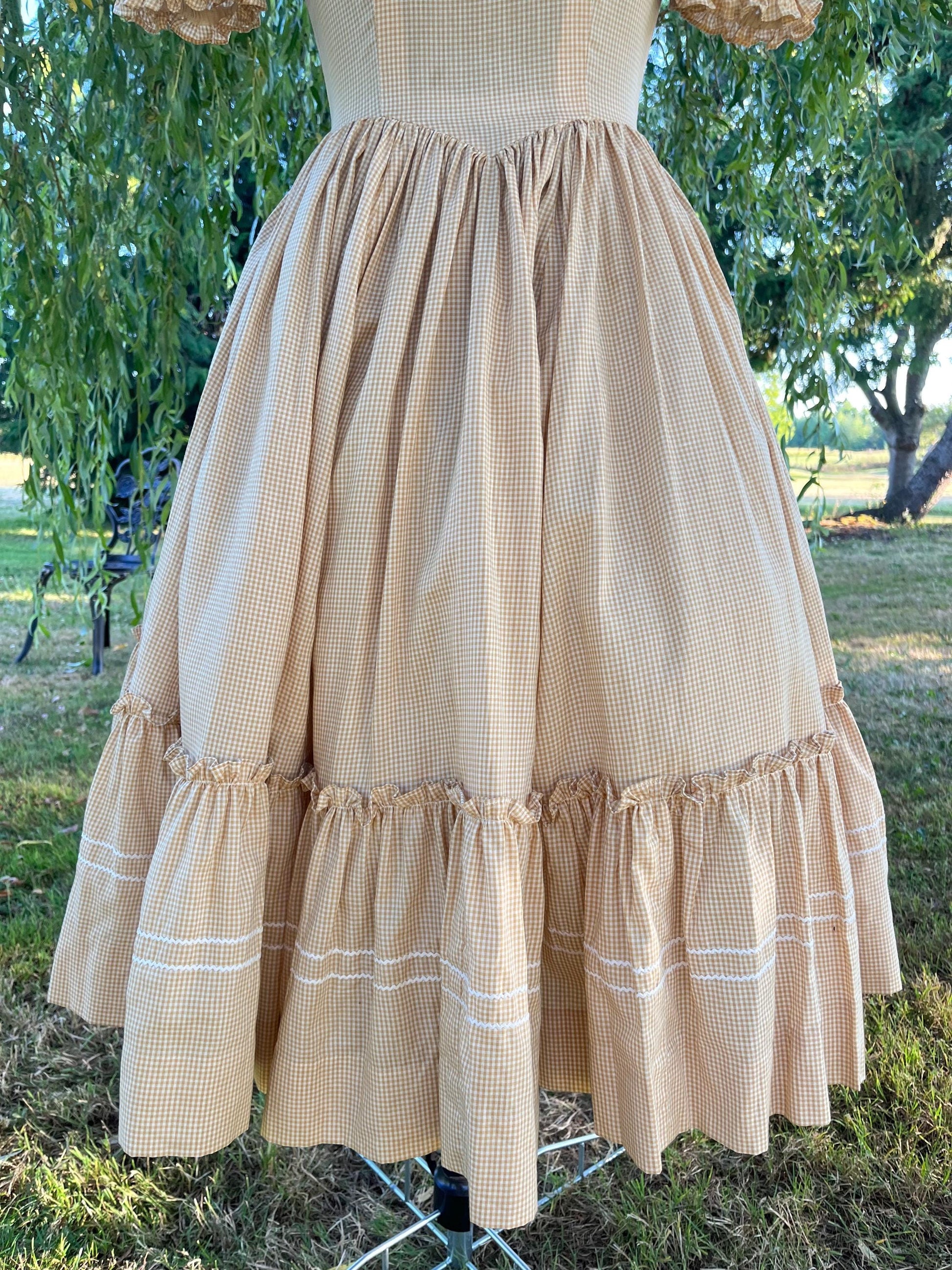 Yellow Handmade Prairie Gingham Dress & Matching Bloomers Set