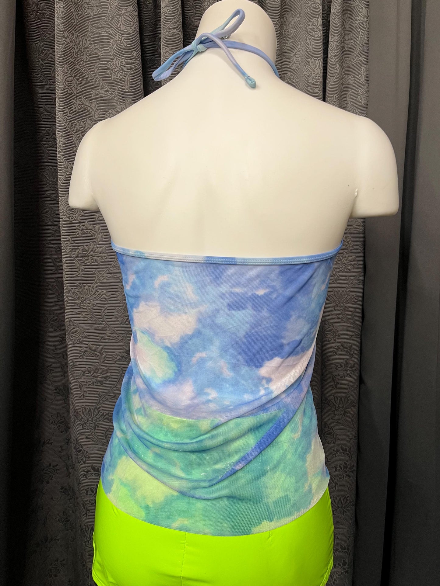 Sky Dream Mesh Halter Top – Cloud Print Y2K Sheer Festival Top