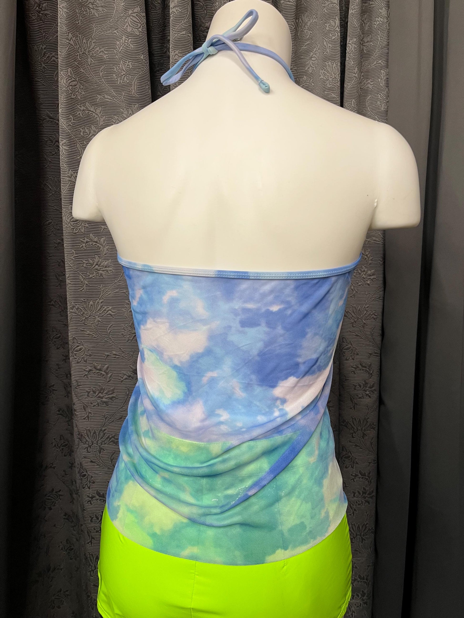 Sky Dream Mesh Halter Top – Cloud Print Y2K Sheer Festival Top