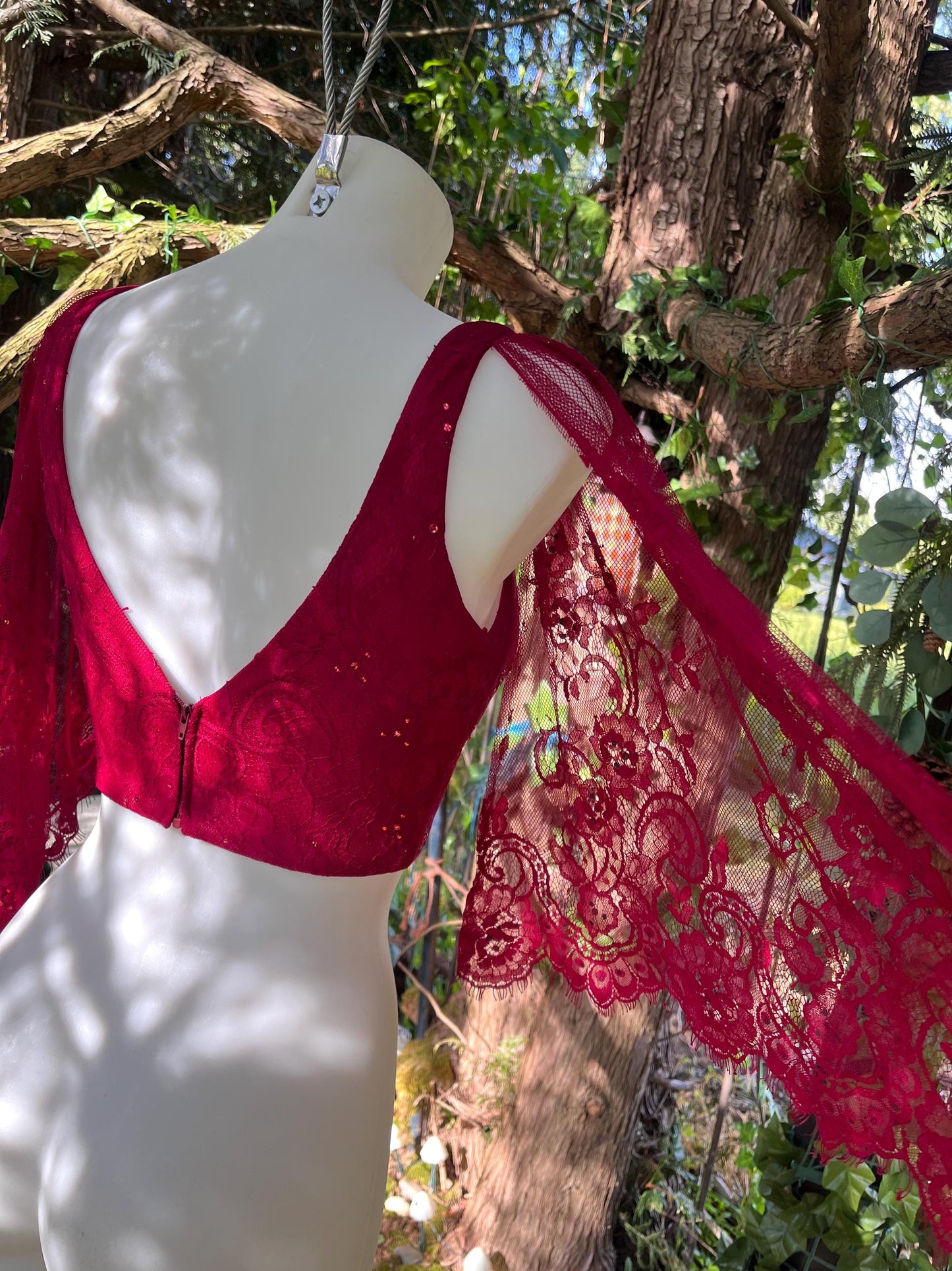 Sexy Scarlet Red Corset Top With Lace Sleeves